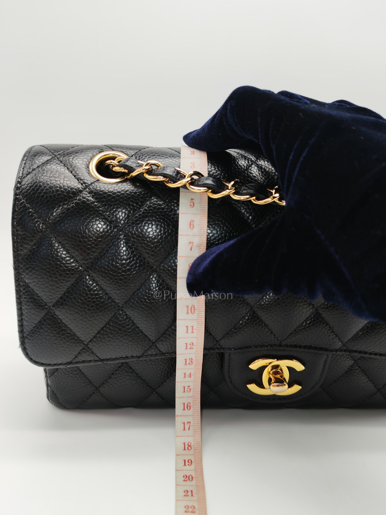 Classic Double Flap Bag Medium in Black Quilted Caviar Leather and Gold Hardware Series 30