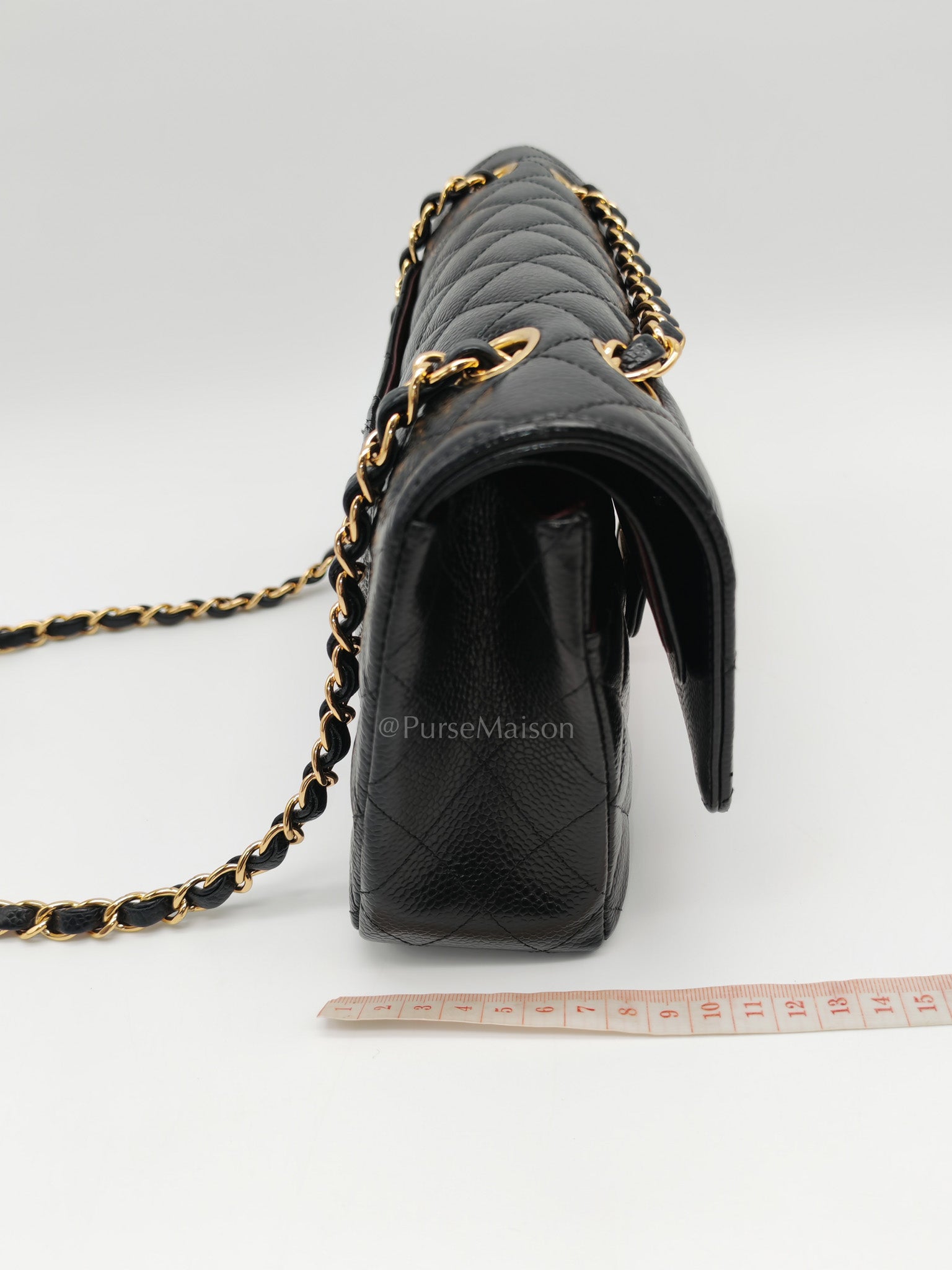 Classic Double Flap Bag Medium in Black Quilted Caviar Leather and Gold Hardware Series 30