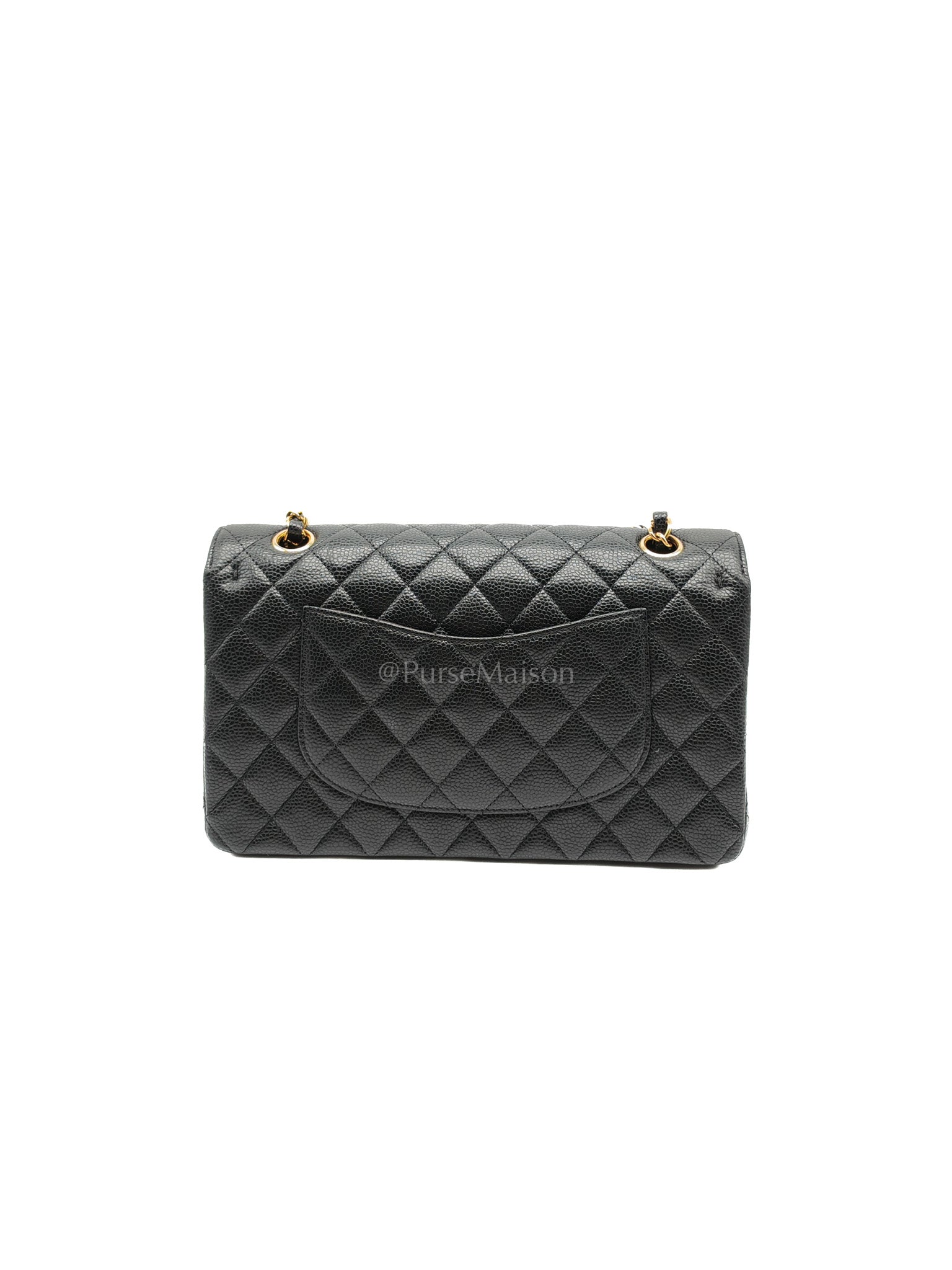 Classic Double Flap Bag Medium in Black Quilted Caviar Leather and Gold Hardware Microchip