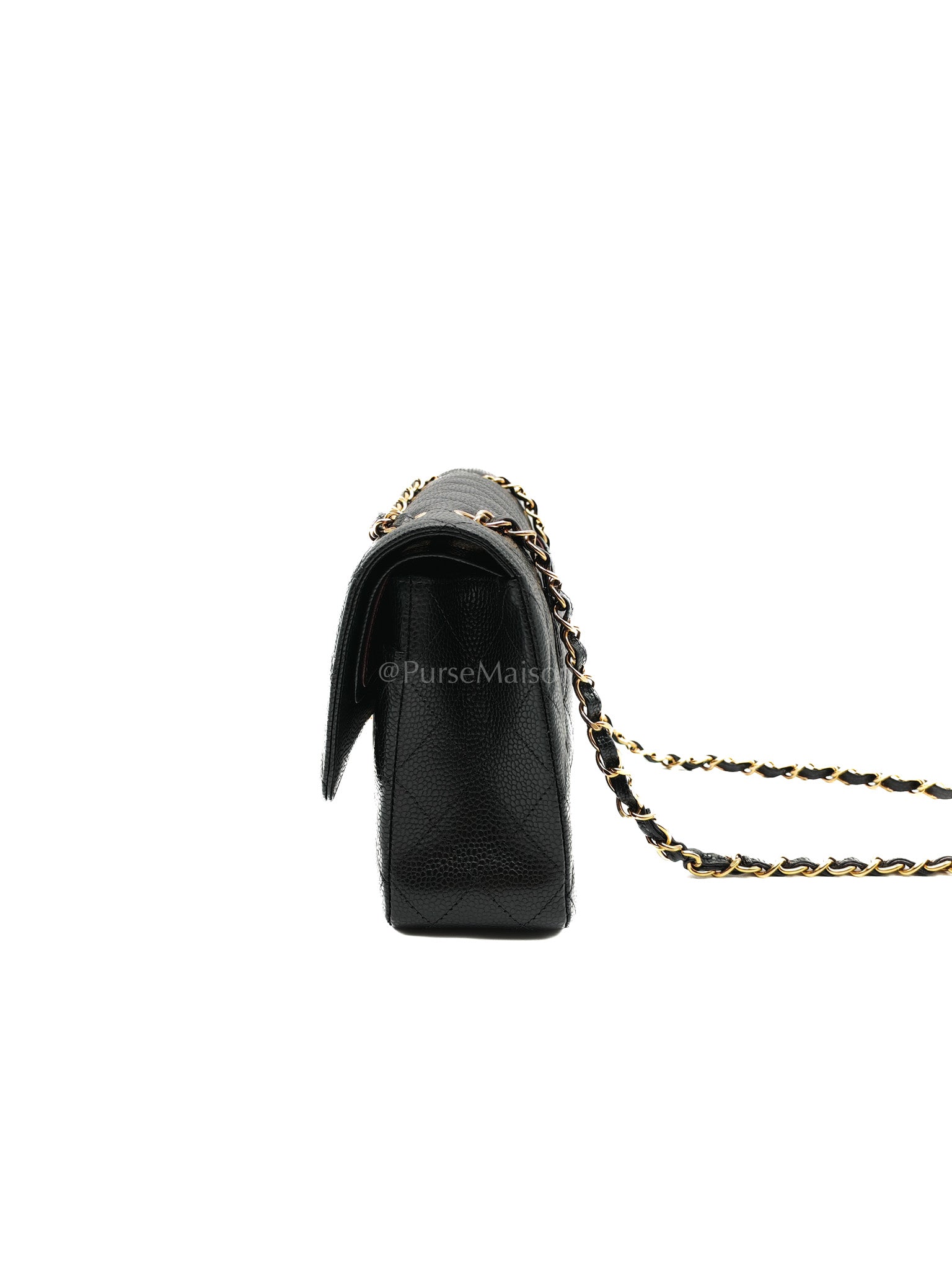 Classic Double Flap Bag Medium in Black Quilted Caviar Leather and Gold Hardware Microchip