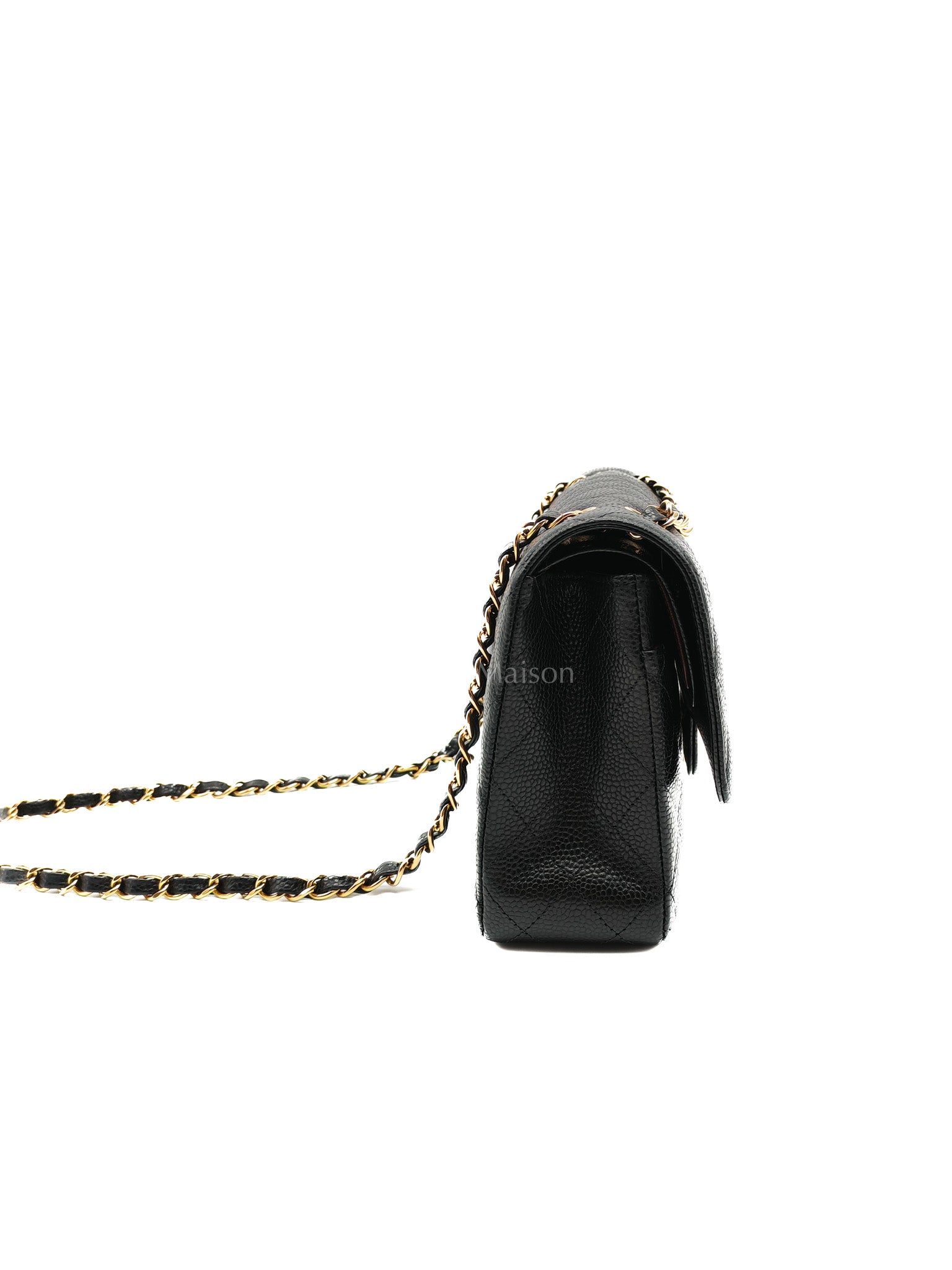 Classic Double Flap Bag Medium in Black Quilted Caviar Leather and Gold Hardware Microchip
