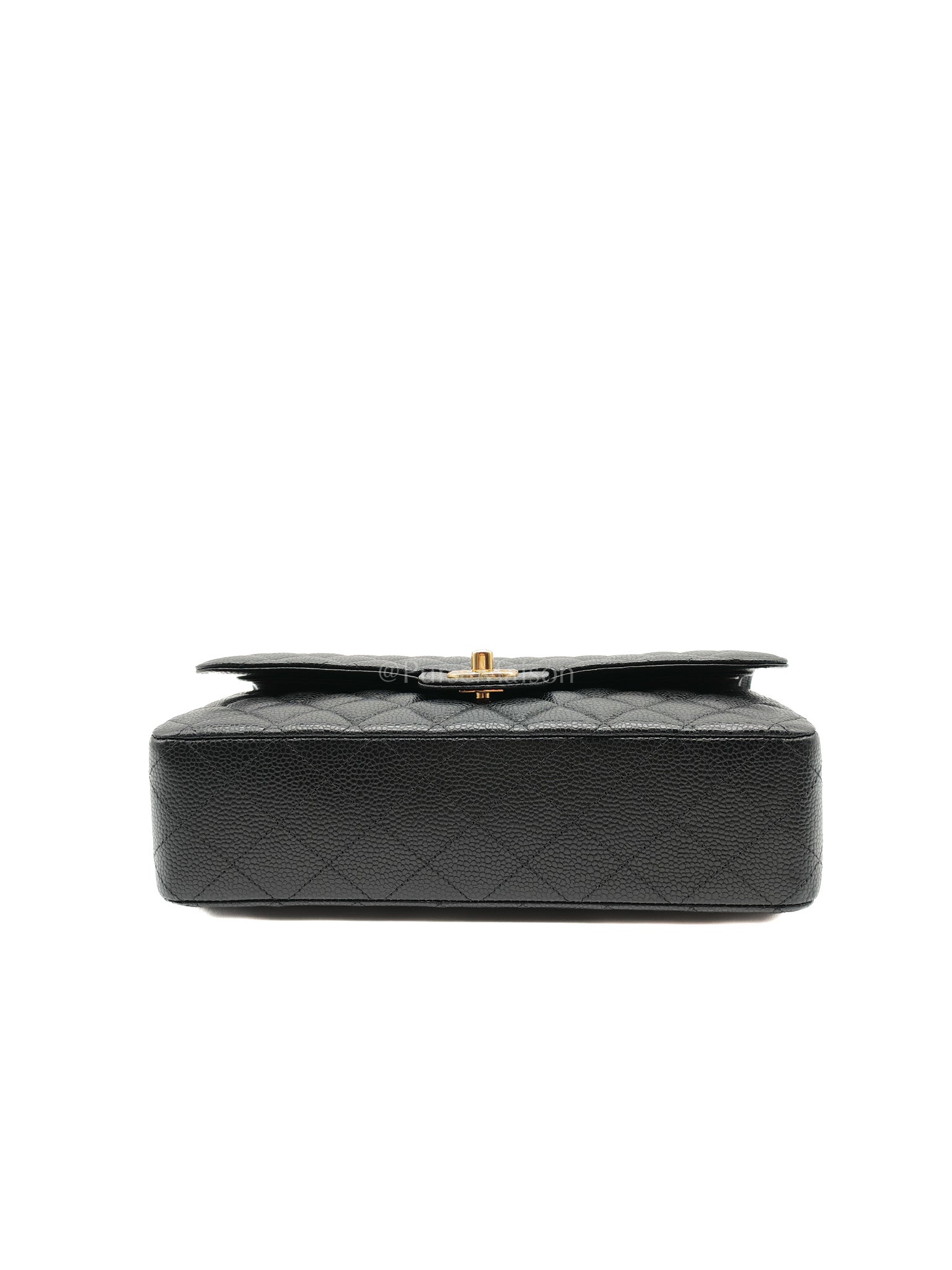 Classic Double Flap Bag Medium in Black Quilted Caviar Leather and Gold Hardware Microchip