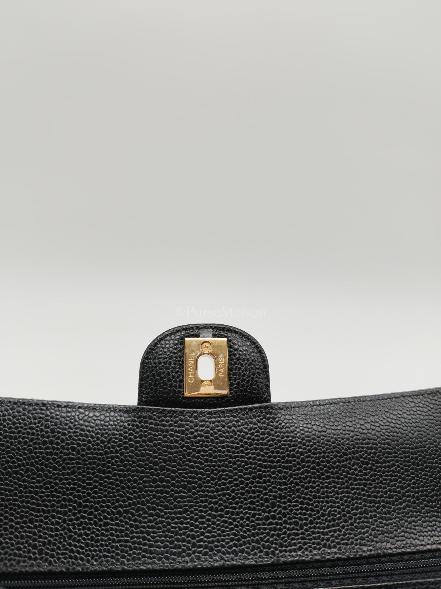 Classic Double Flap Bag Medium in Black Quilted Caviar Leather and Gold Hardware Microchip
