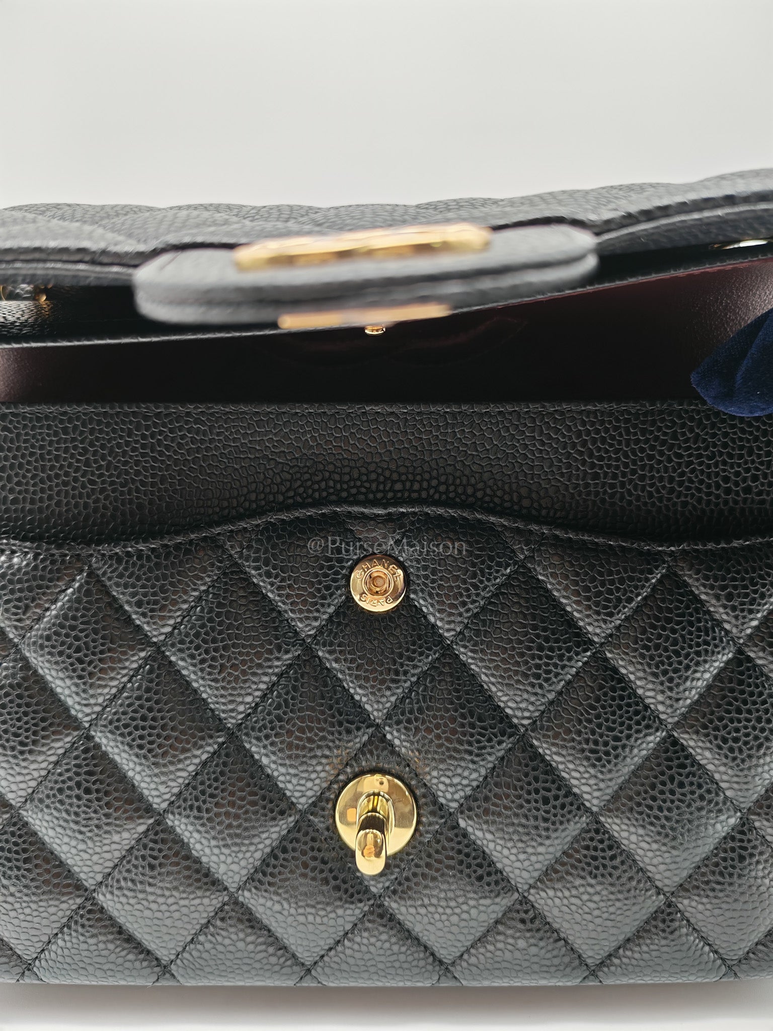 Classic Double Flap Bag Medium in Black Quilted Caviar Leather and Gold Hardware Microchip