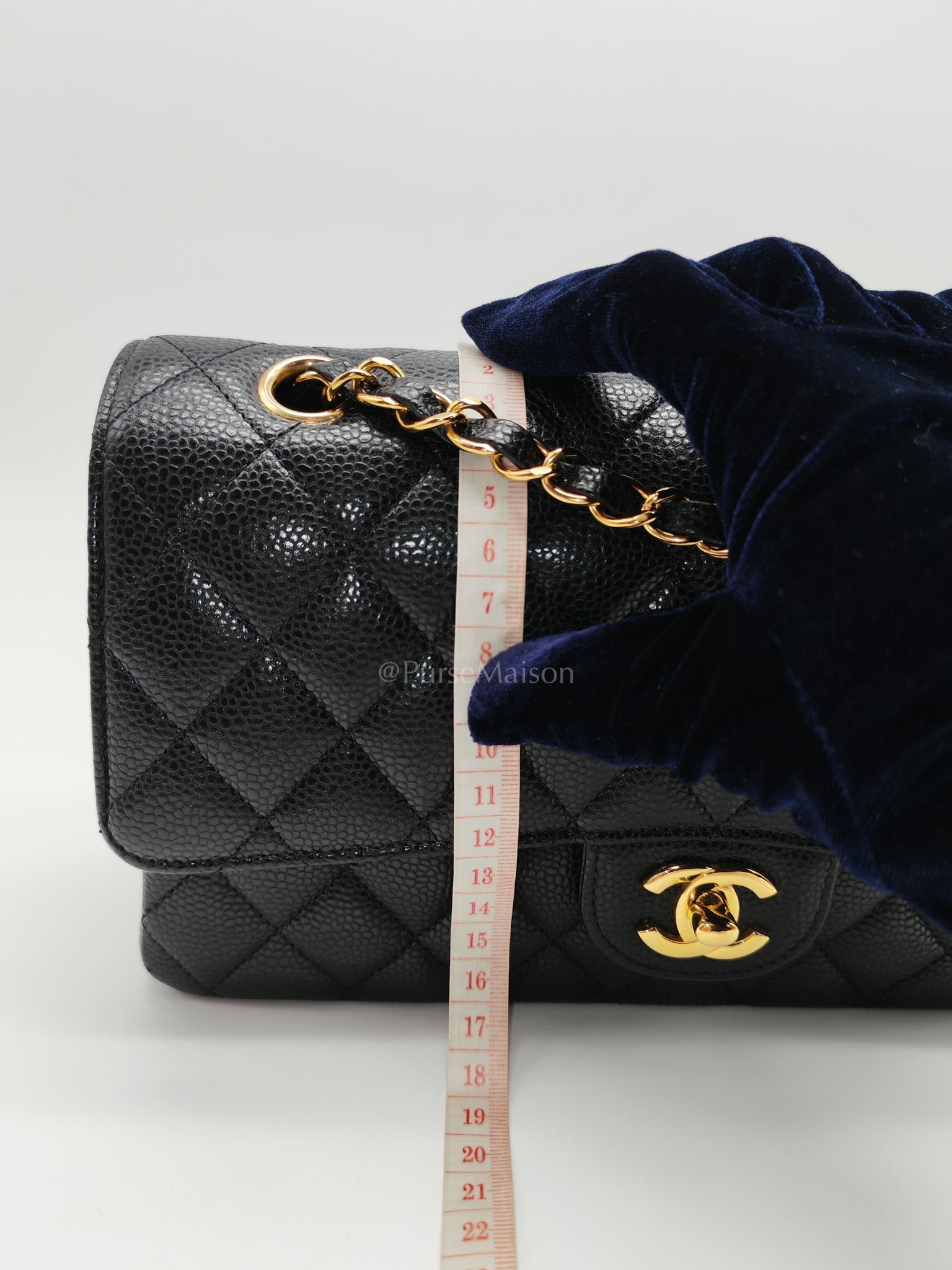 Classic Double Flap Bag Medium in Black Quilted Caviar Leather and Gold Hardware Microchip