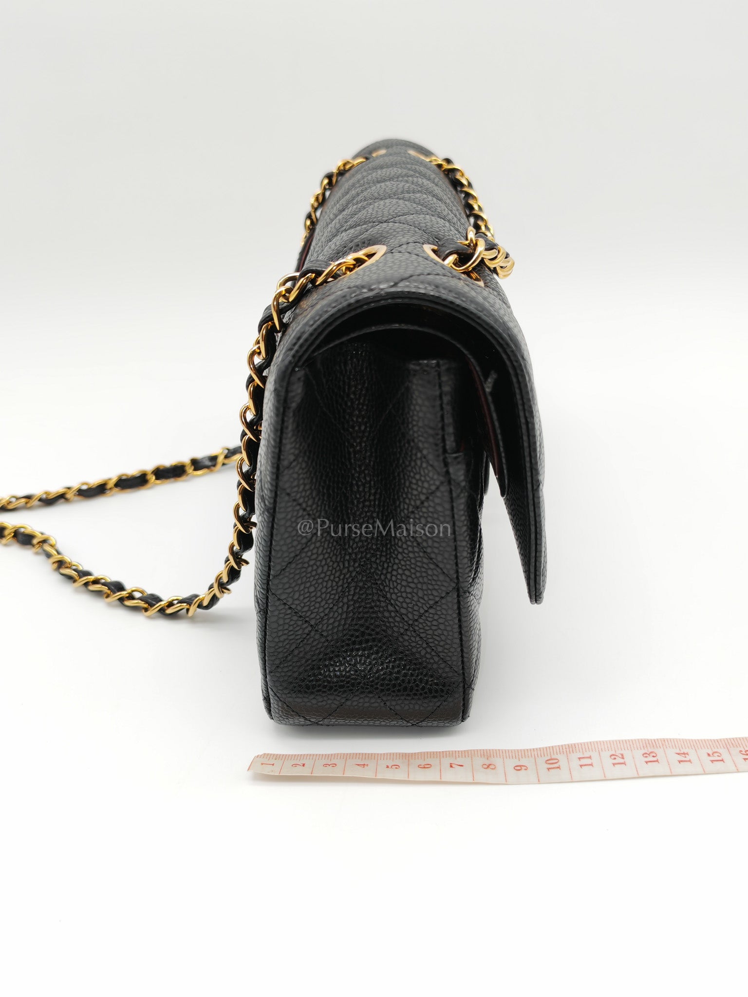 Classic Double Flap Bag Medium in Black Quilted Caviar Leather and Gold Hardware Microchip