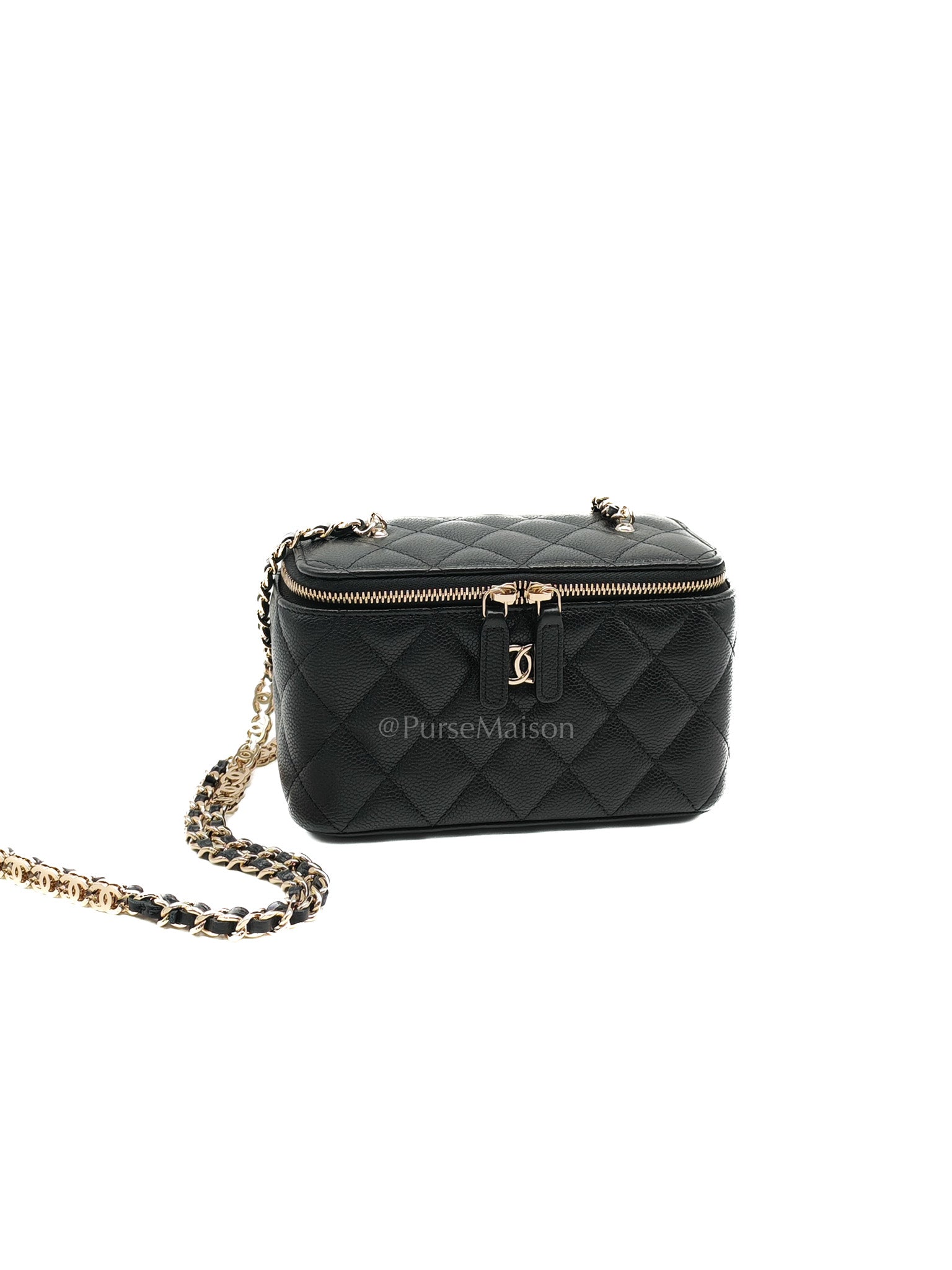 Vanity Case Small in Black Caviar Leather Light Gold Hardware (Series 31)