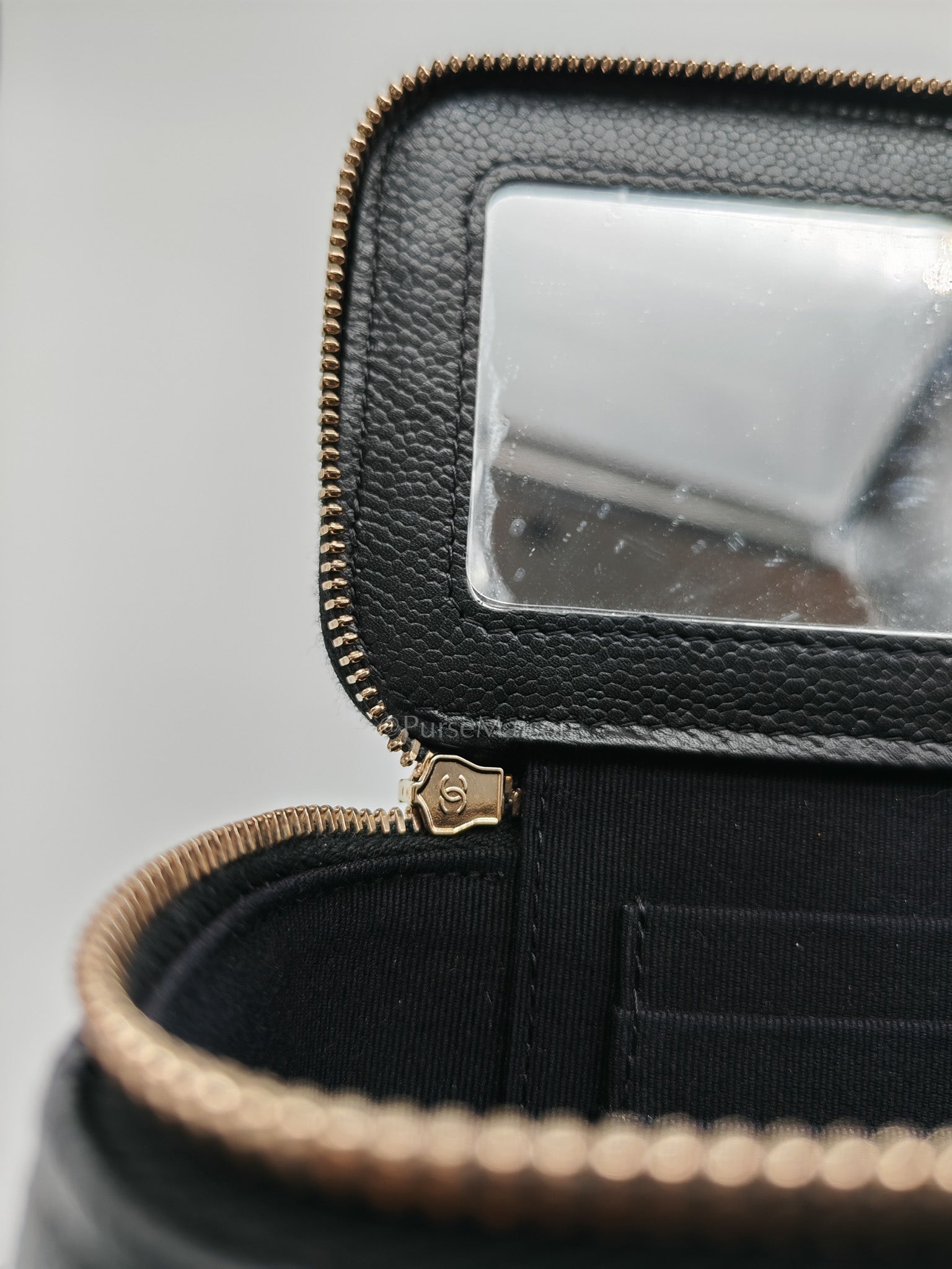 Vanity Case Small in Black Caviar Leather Light Gold Hardware (Series 31)
