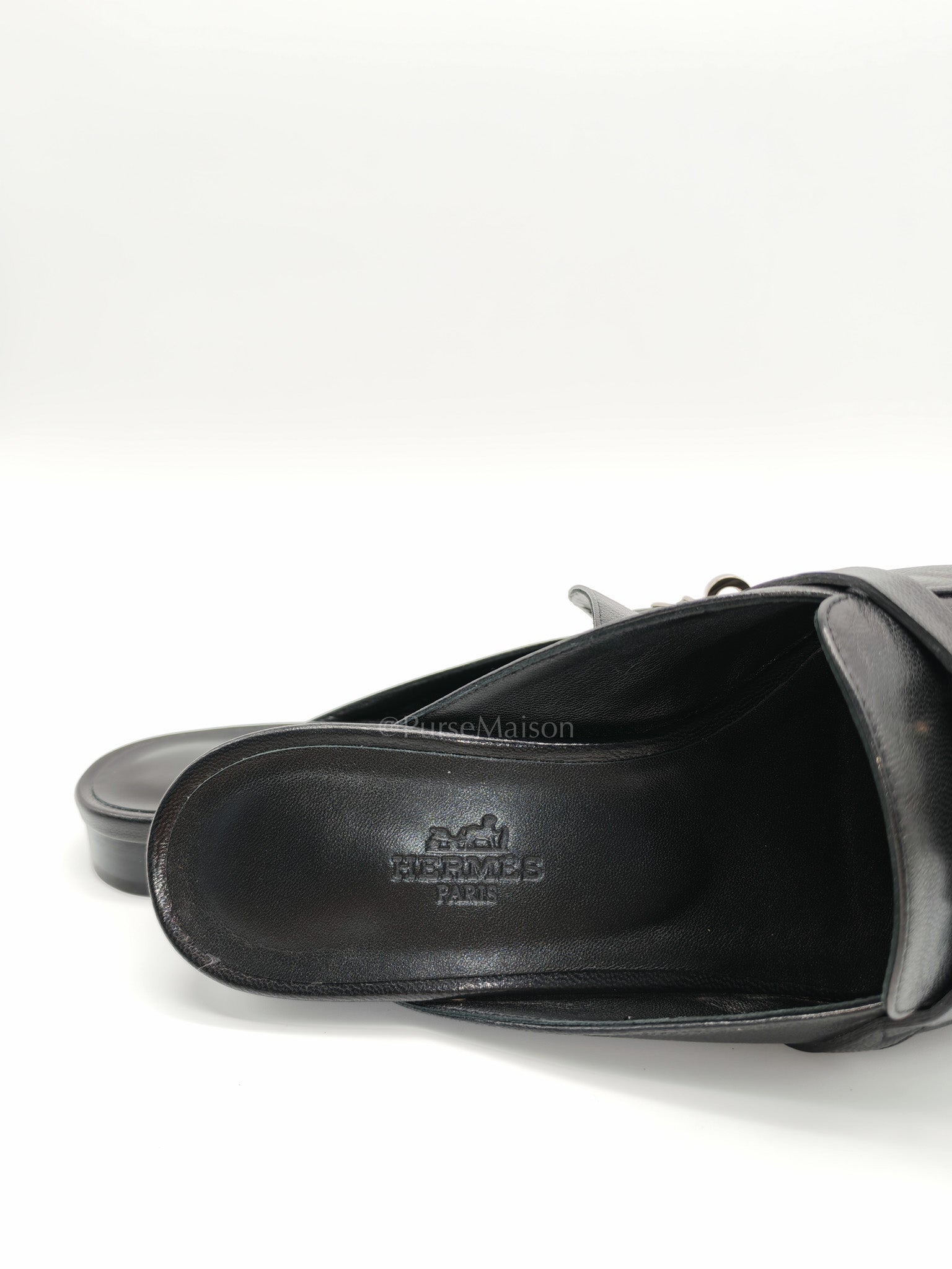 Oz Mules Black/Noir Goatskin Leather in Palladium Hardware Size 36.5 EU (24.5cm) | Purse Maison Luxury Bags Shop