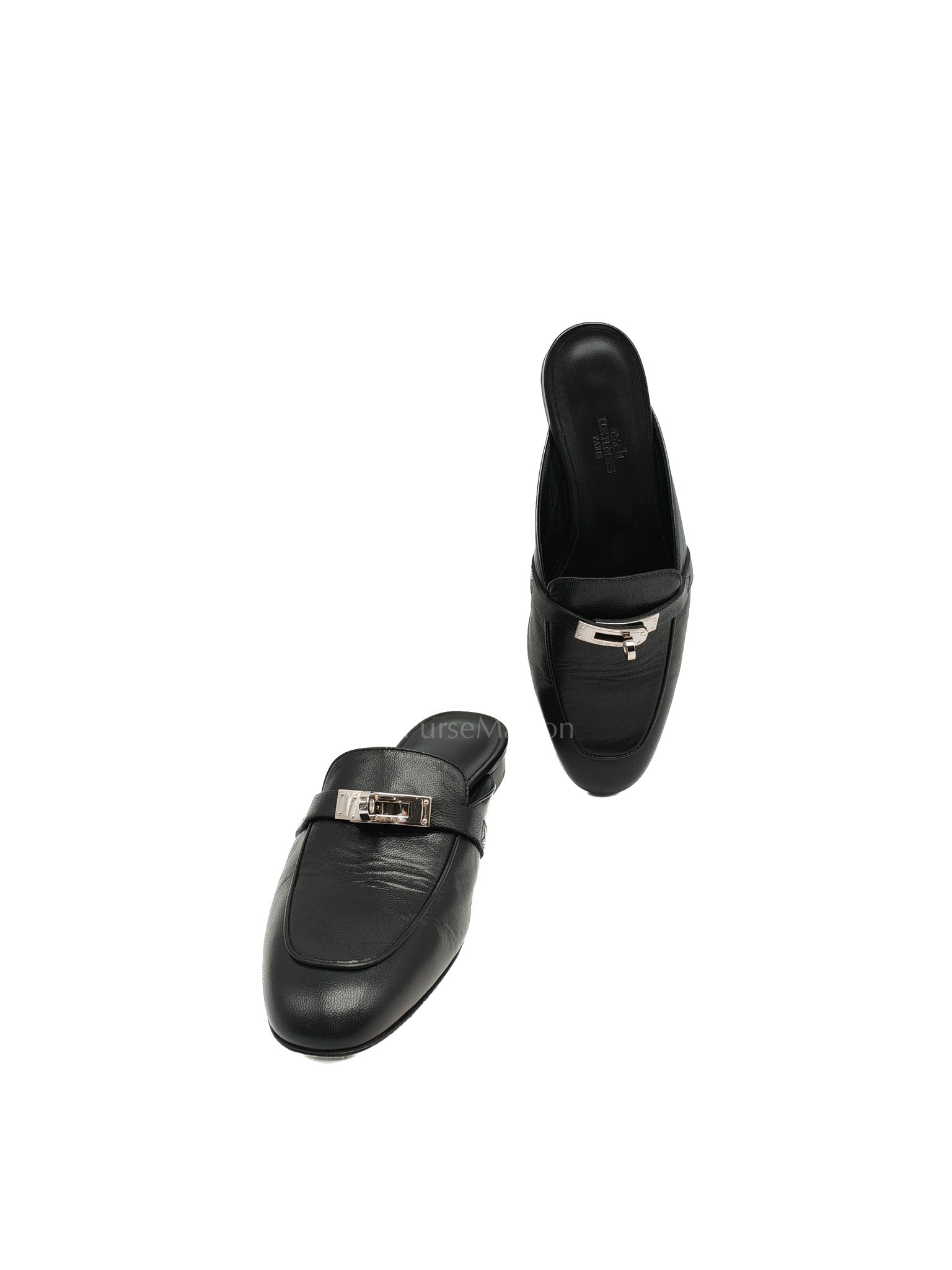 Oz Mules Black/Noir Goatskin Leather in Palladium Hardware Size 36.5 EU (24.5cm) | Purse Maison Luxury Bags Shop