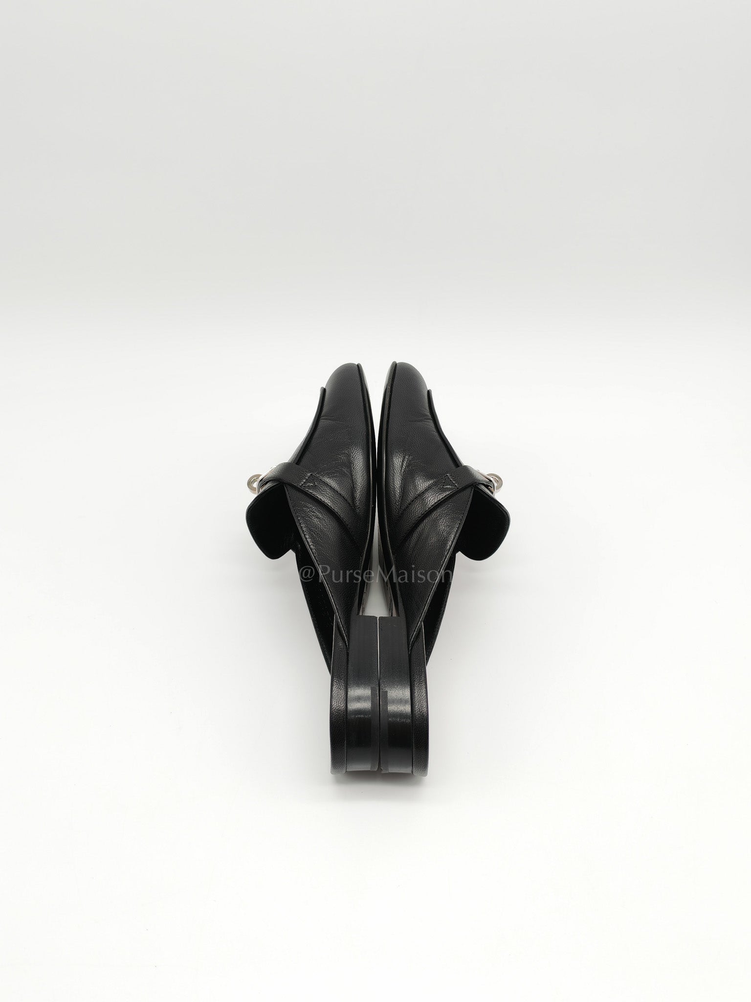 Oz Mules Black/Noir Goatskin Leather in Palladium Hardware Size 36.5 EU (24.5cm) | Purse Maison Luxury Bags Shop