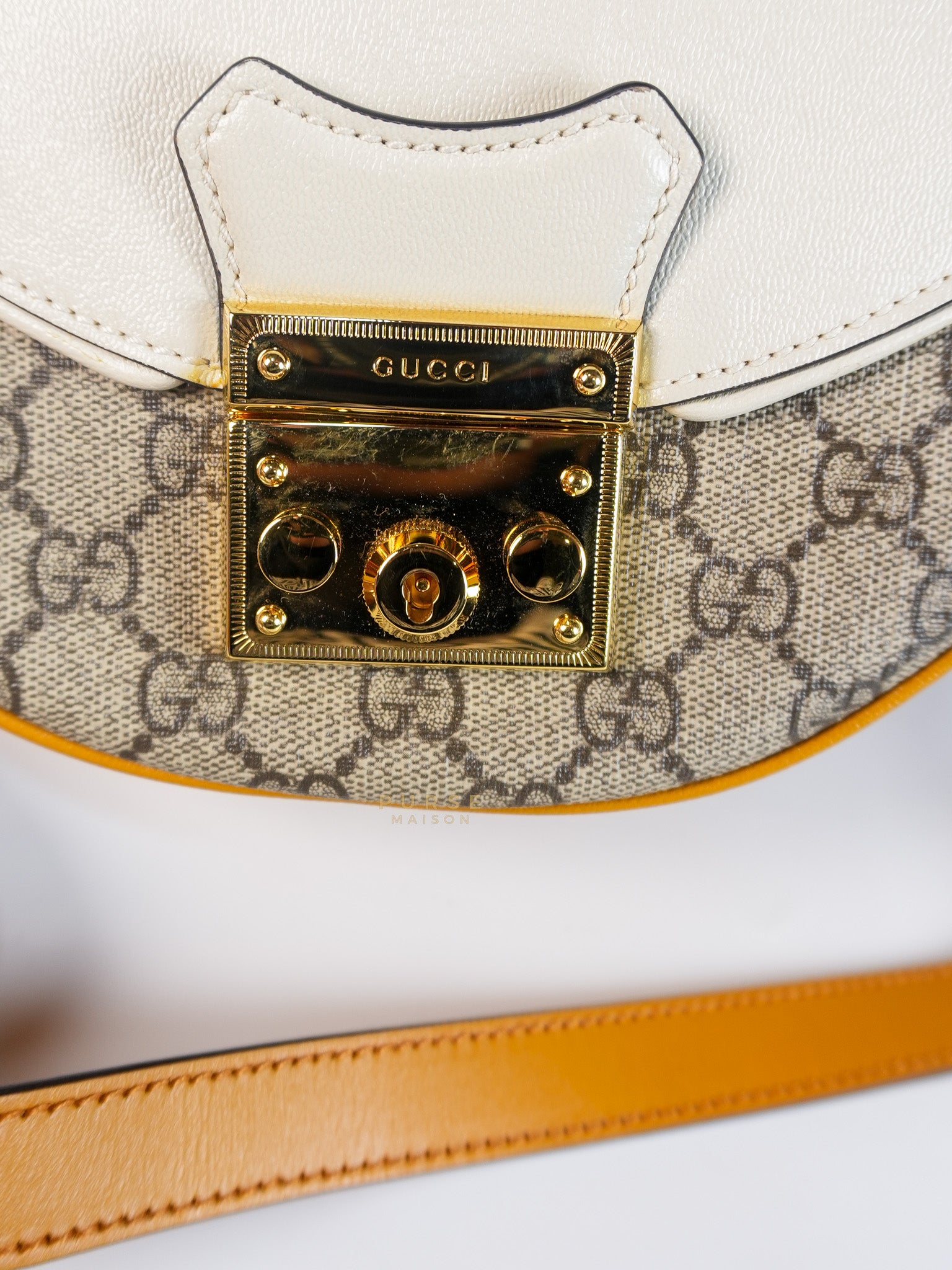 Padlock Saddle Monogram Canvas in Beige Mystic & Off White Leather | Purse Maison Luxury Bags Shop