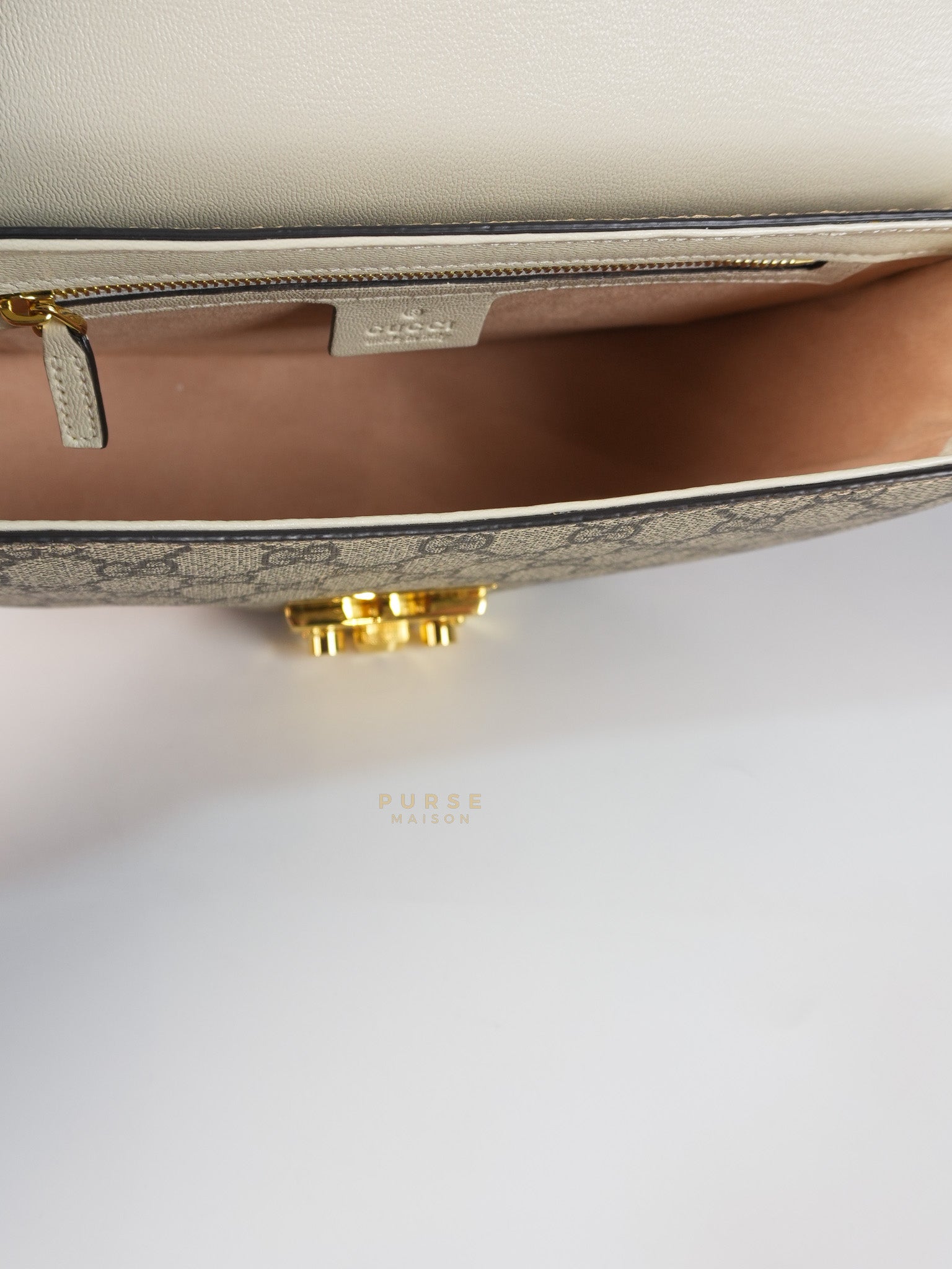 Padlock Saddle Monogram Canvas in Beige Mystic & Off White Leather | Purse Maison Luxury Bags Shop