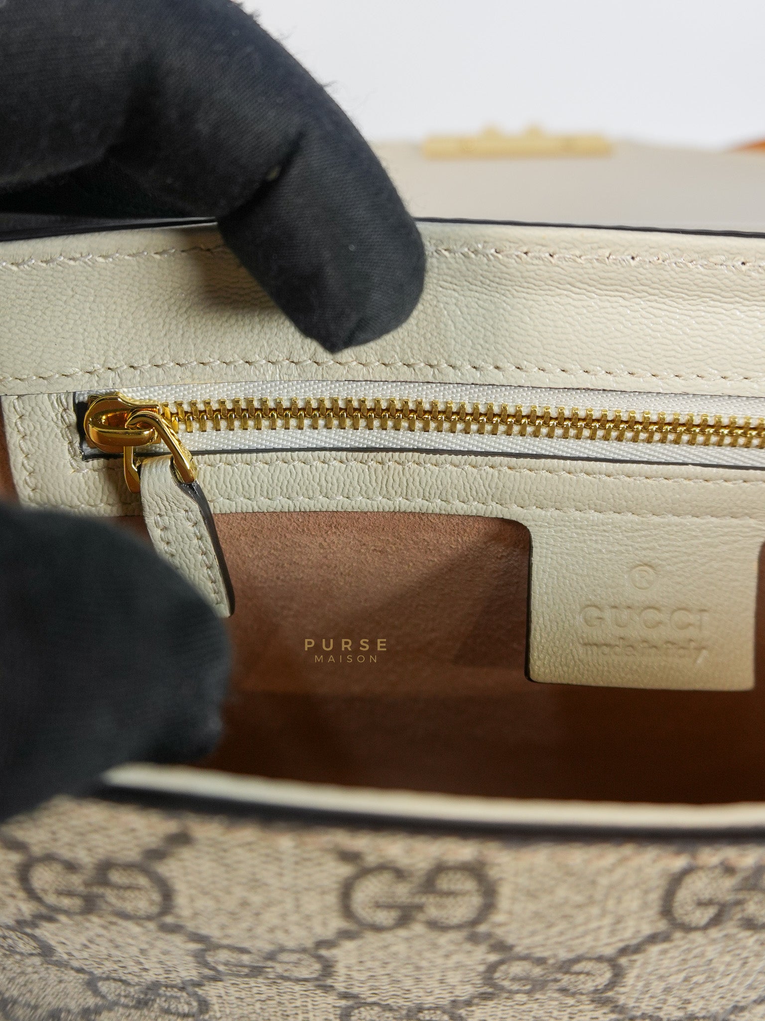 Padlock Saddle Monogram Canvas in Beige Mystic & Off White Leather | Purse Maison Luxury Bags Shop