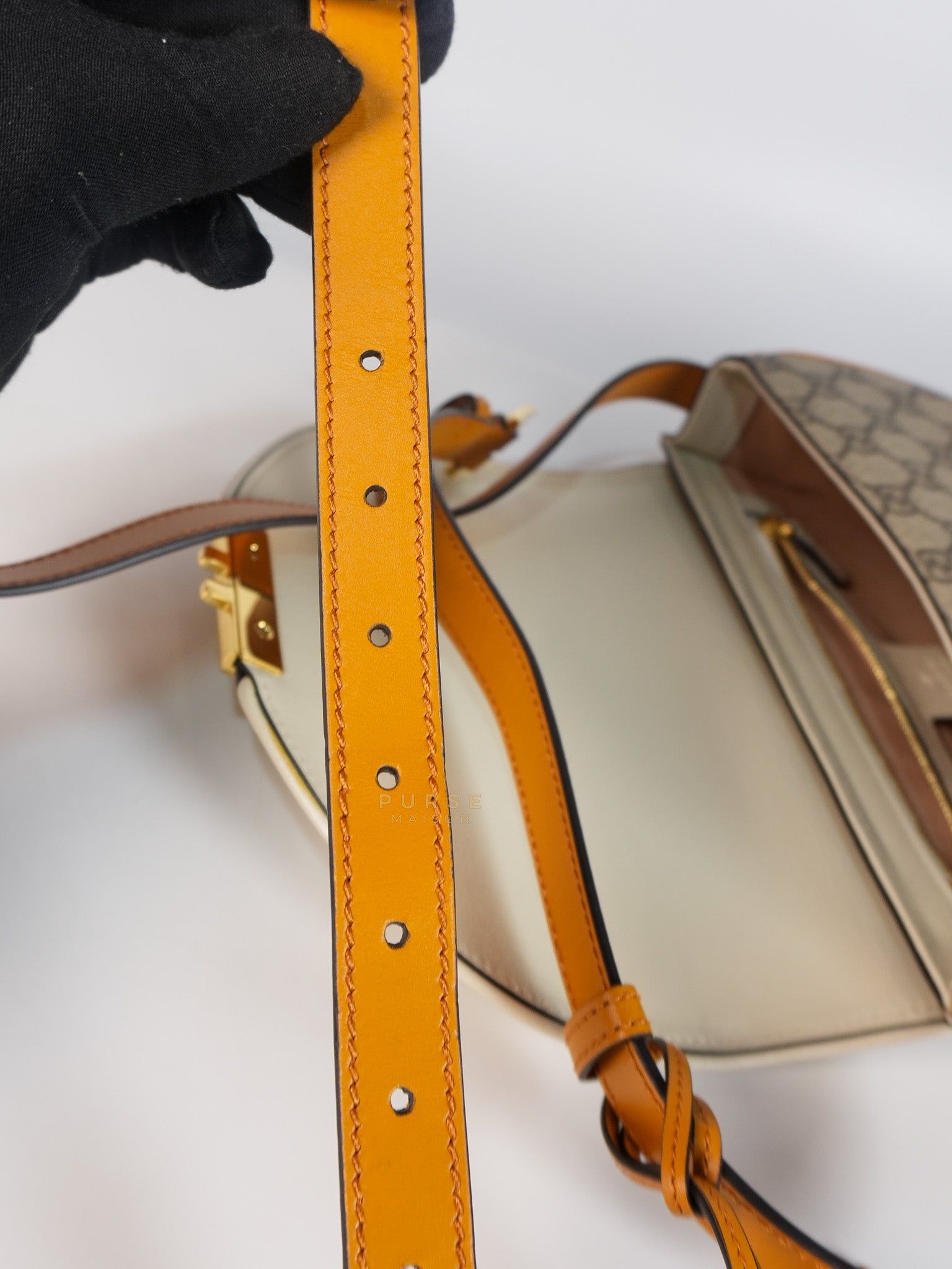 Padlock Saddle Monogram Canvas in Beige Mystic & Off White Leather | Purse Maison Luxury Bags Shop