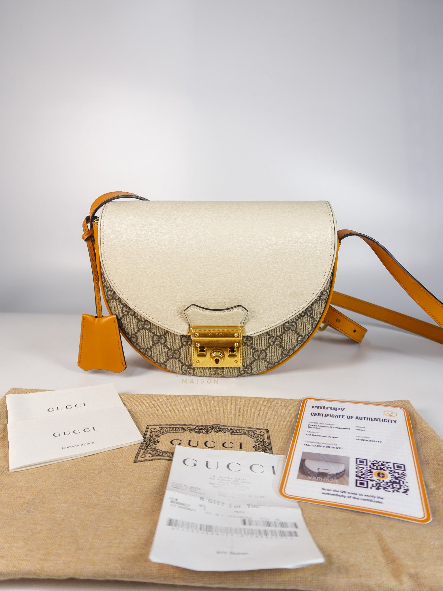 Padlock Saddle Monogram Canvas in Beige Mystic & Off White Leather | Purse Maison Luxury Bags Shop