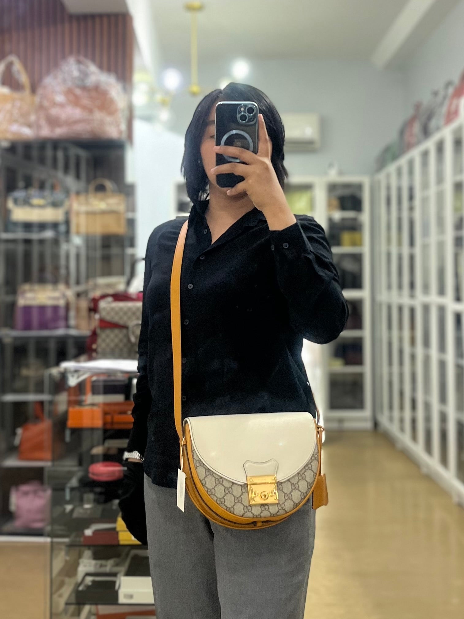 Padlock Saddle Monogram Canvas in Beige Mystic & Off White Leather | Purse Maison Luxury Bags Shop