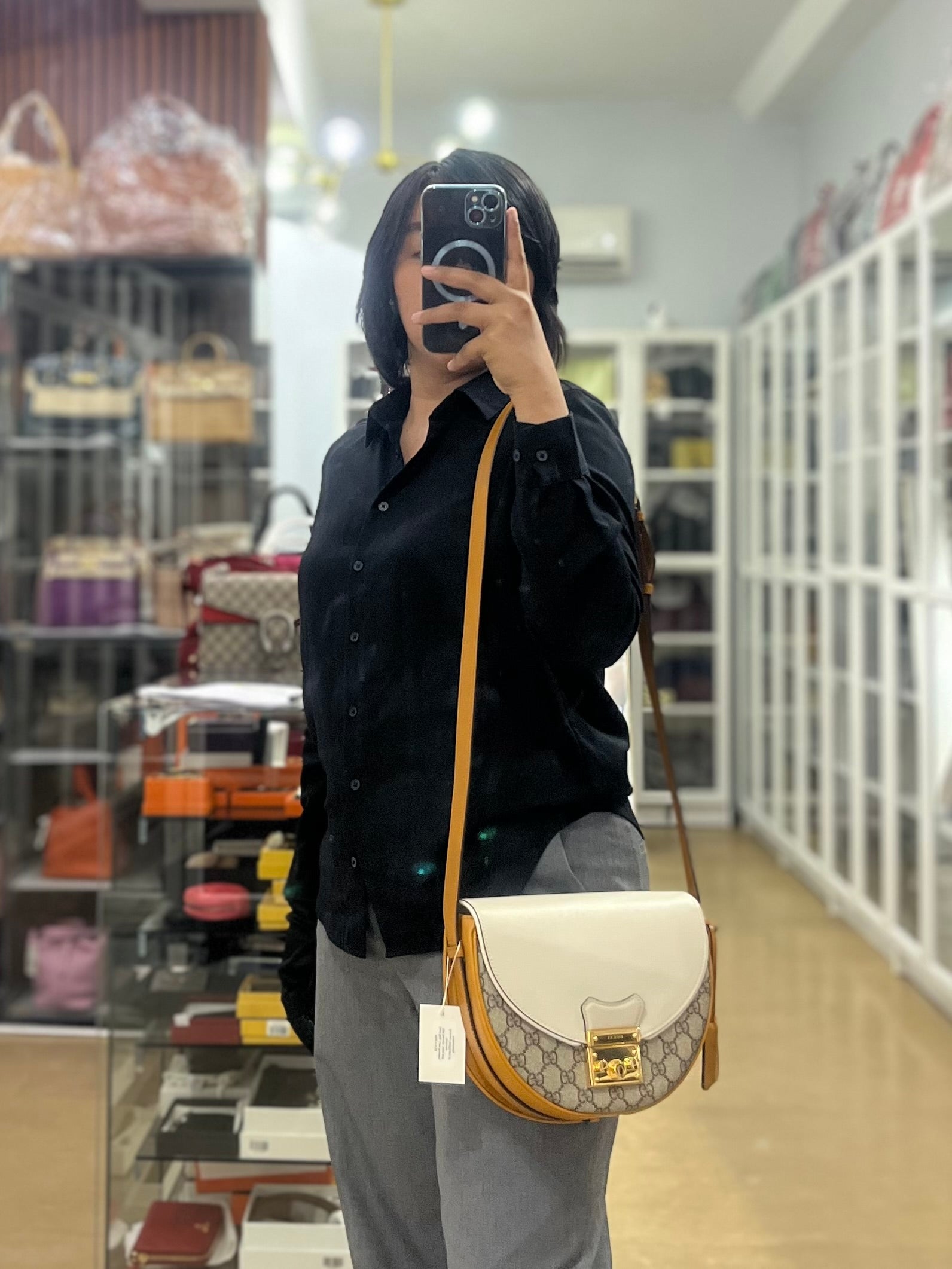 Padlock Saddle Monogram Canvas in Beige Mystic & Off White Leather | Purse Maison Luxury Bags Shop