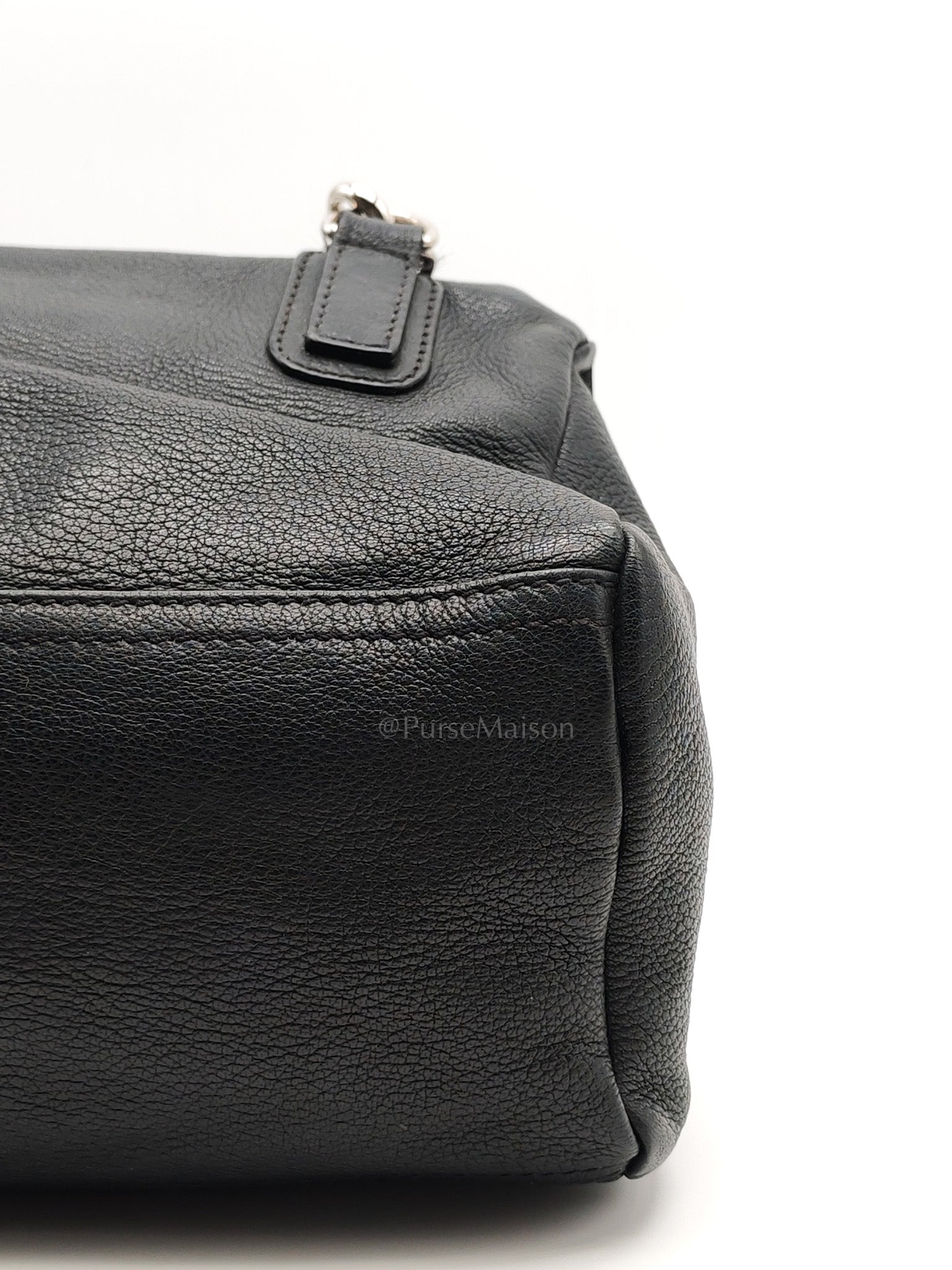 Pandora Bag in Black Goat Skin Leather & Silver Hardware | Purse Maison Luxury Bags Shop