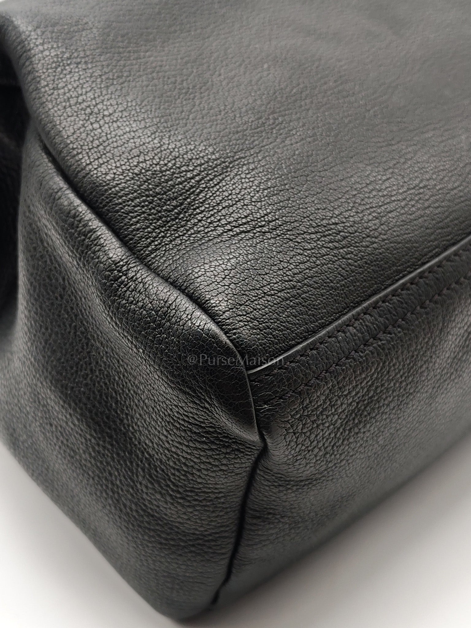 Pandora Bag in Black Goat Skin Leather & Silver Hardware | Purse Maison Luxury Bags Shop