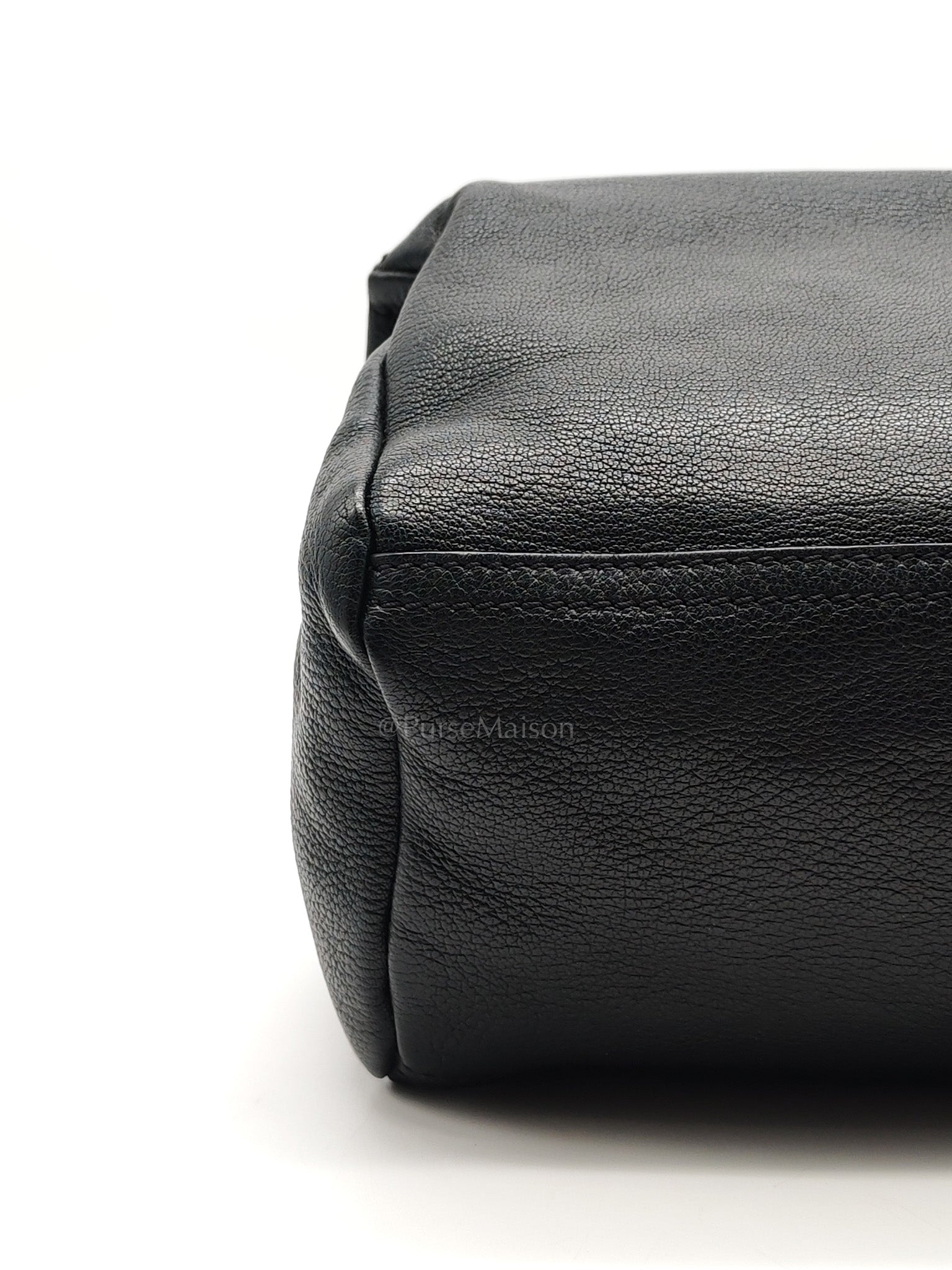 Pandora Bag in Black Goat Skin Leather & Silver Hardware | Purse Maison Luxury Bags Shop