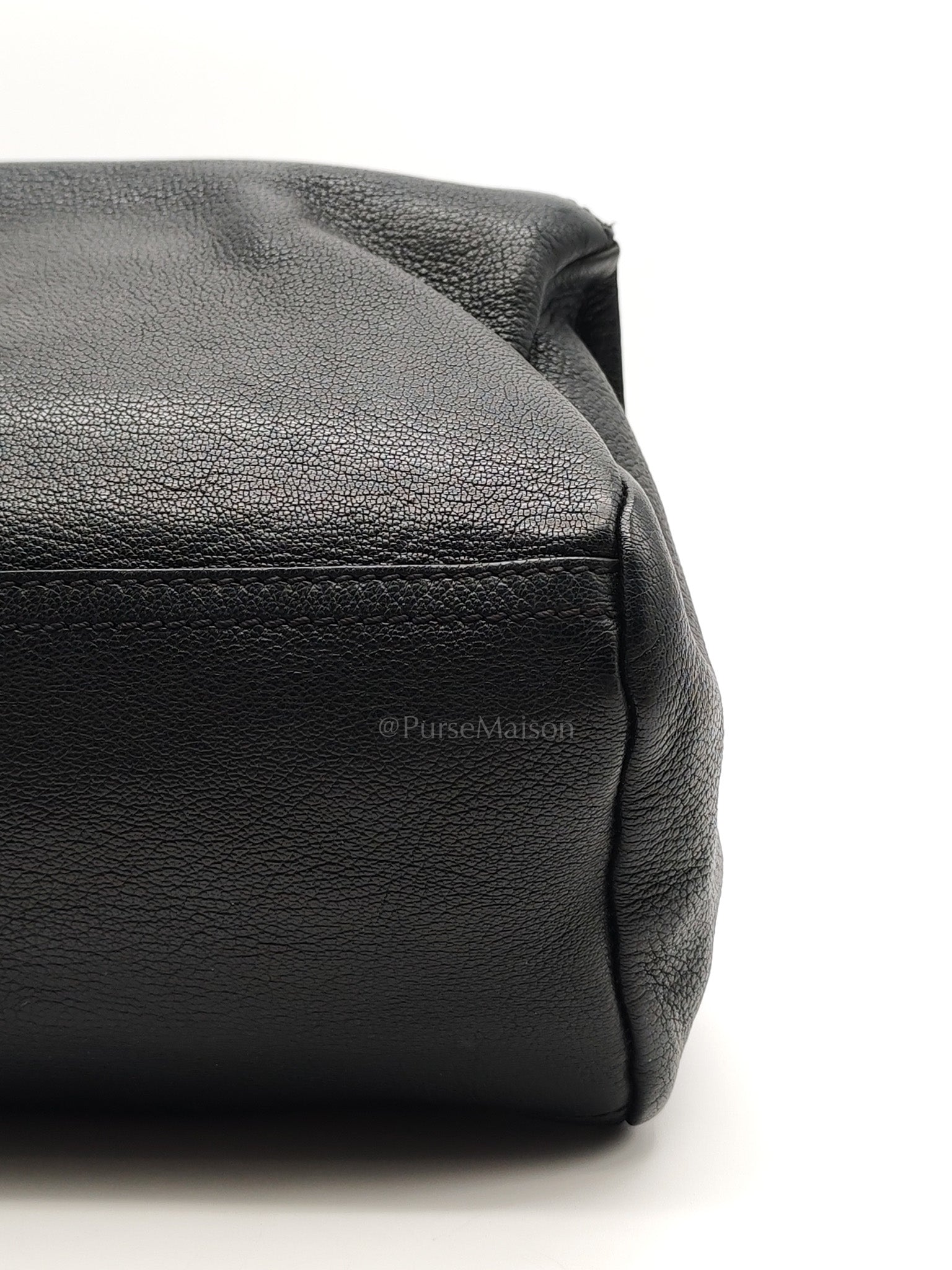 Pandora Bag in Black Goat Skin Leather & Silver Hardware | Purse Maison Luxury Bags Shop