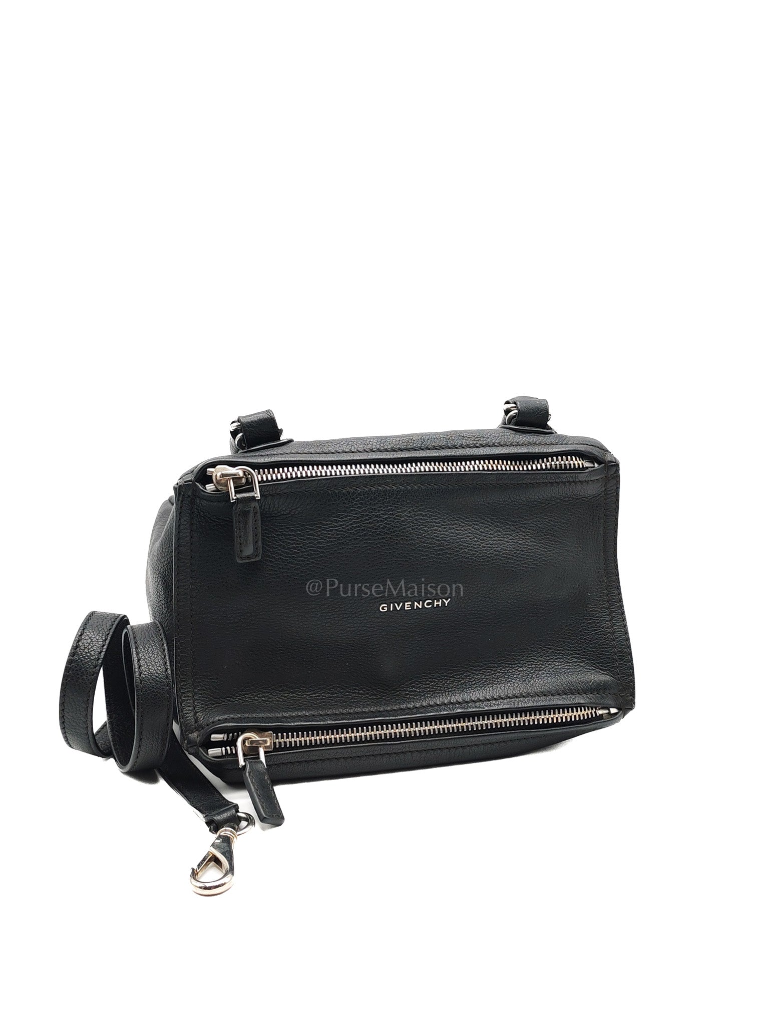 Pandora Bag in Black Goat Skin Leather & Silver Hardware | Purse Maison Luxury Bags Shop