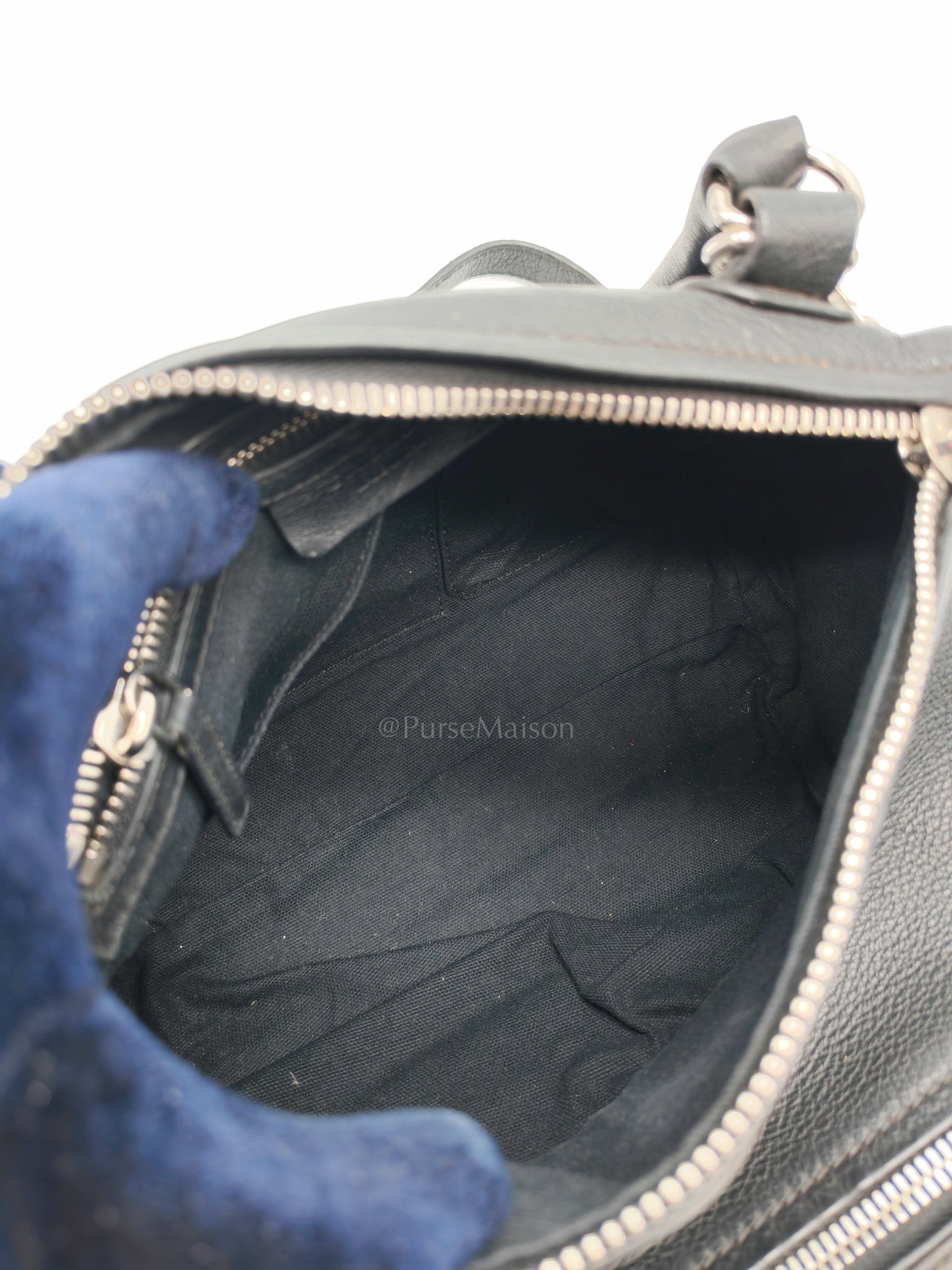 Pandora Bag in Black Goat Skin Leather & Silver Hardware | Purse Maison Luxury Bags Shop