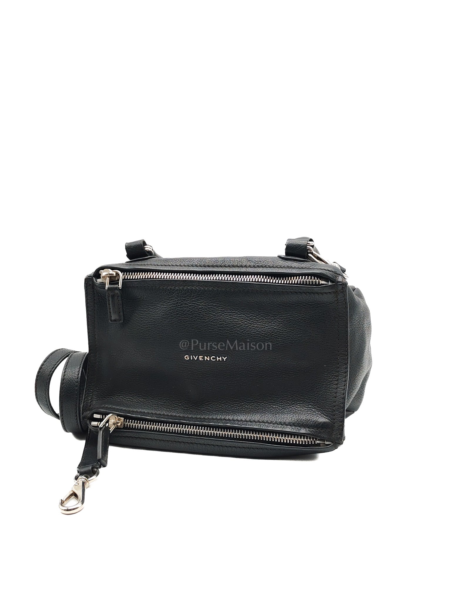 Pandora Bag in Black Goat Skin Leather & Silver Hardware | Purse Maison Luxury Bags Shop