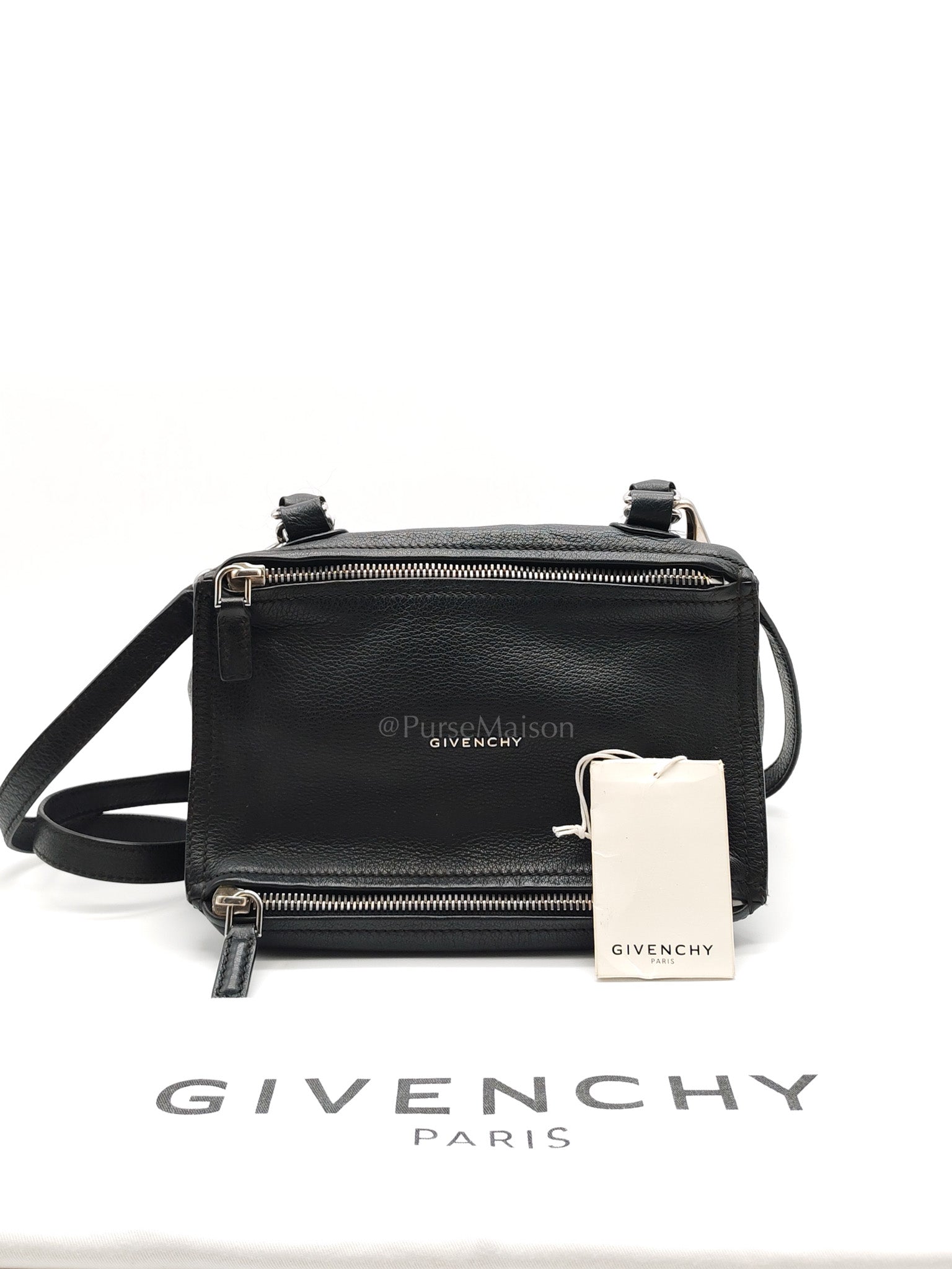 Pandora Bag in Black Goat Skin Leather & Silver Hardware | Purse Maison Luxury Bags Shop