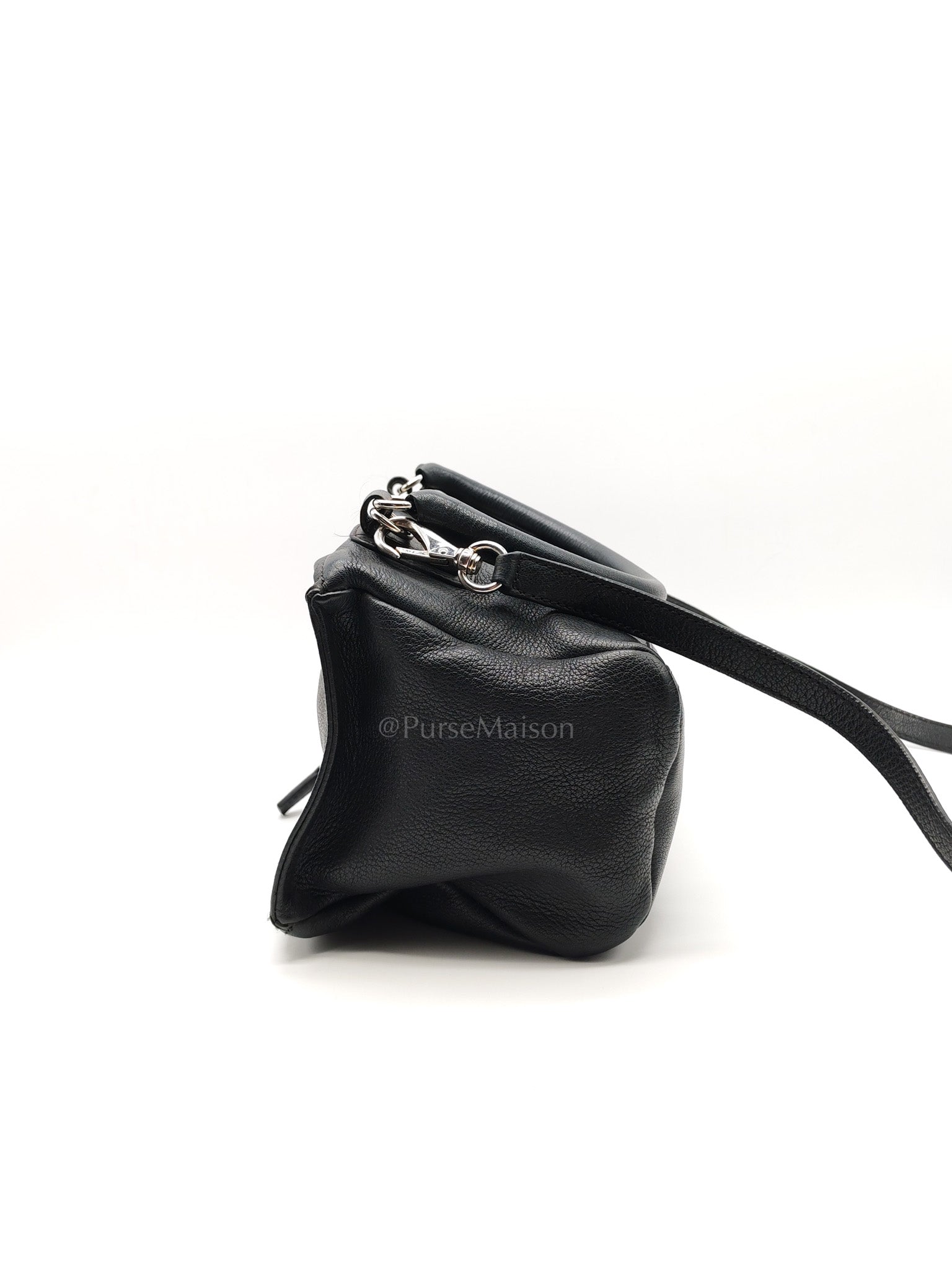 Pandora Bag in Black Goat Skin Leather & Silver Hardware | Purse Maison Luxury Bags Shop