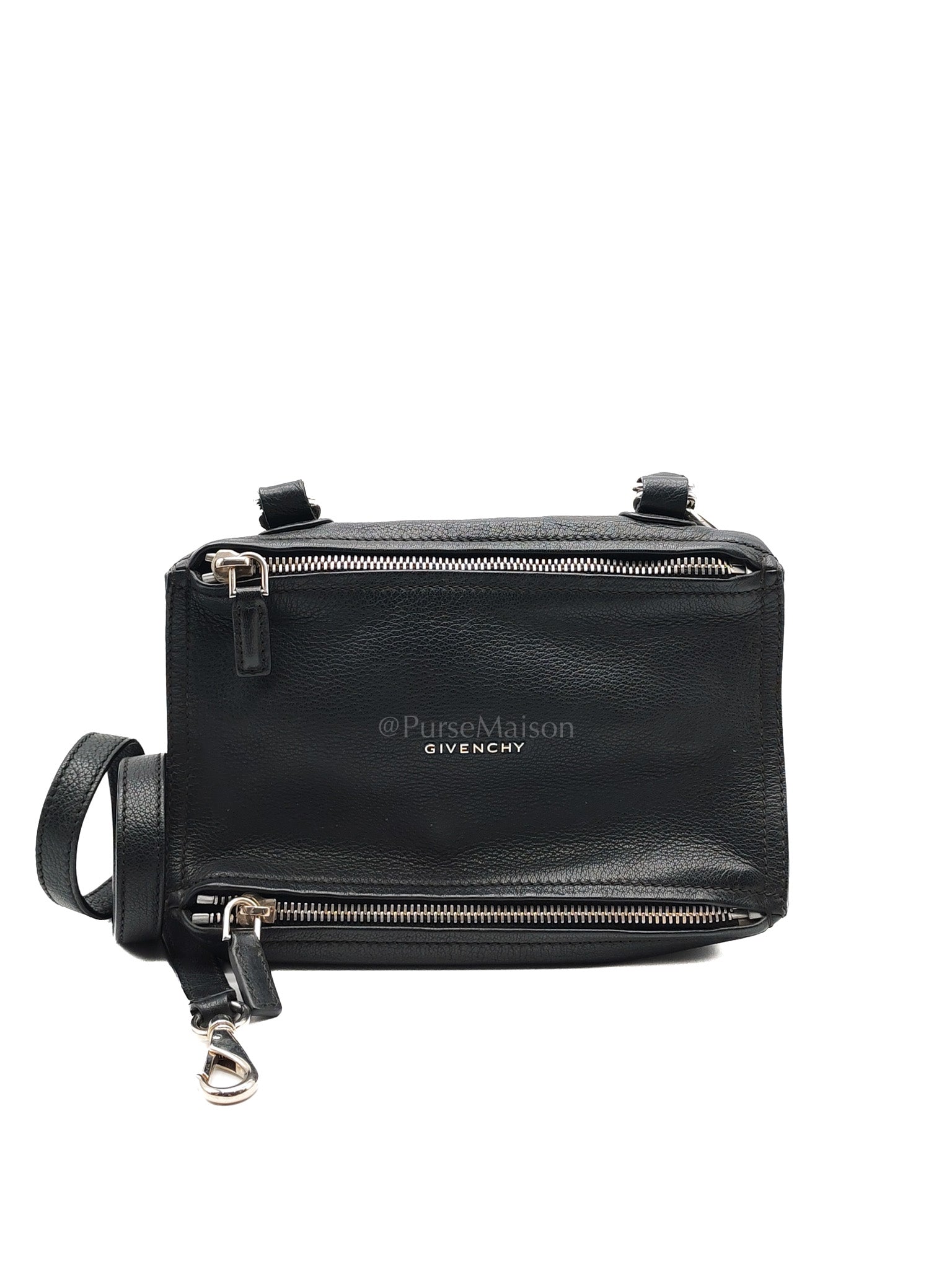 Pandora Bag in Black Goat Skin Leather & Silver Hardware | Purse Maison Luxury Bags Shop