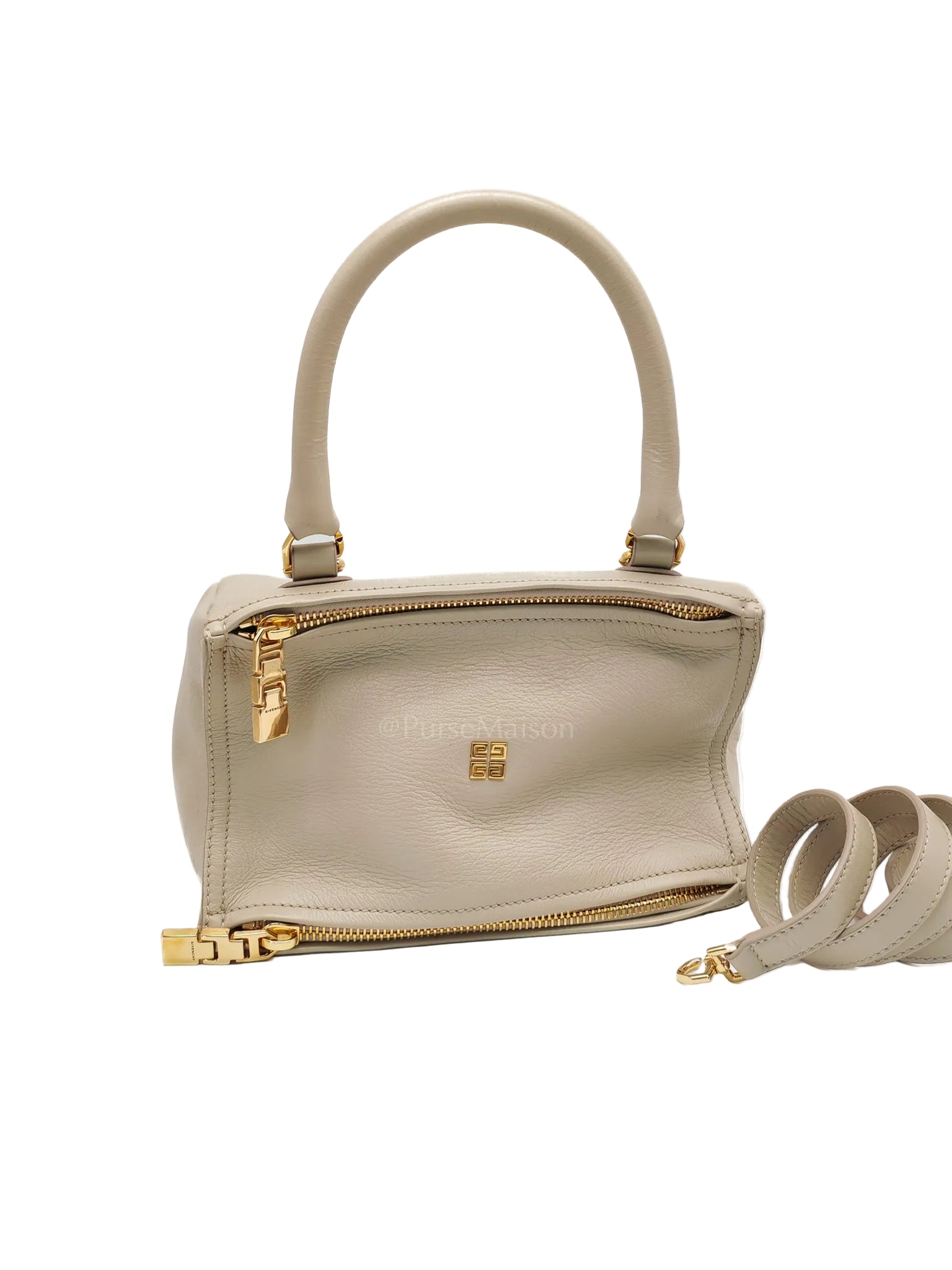 Pandora Bag Small in Beige Calfskin Leather & Gold Hardware | Purse Maison Luxury Bags Shop