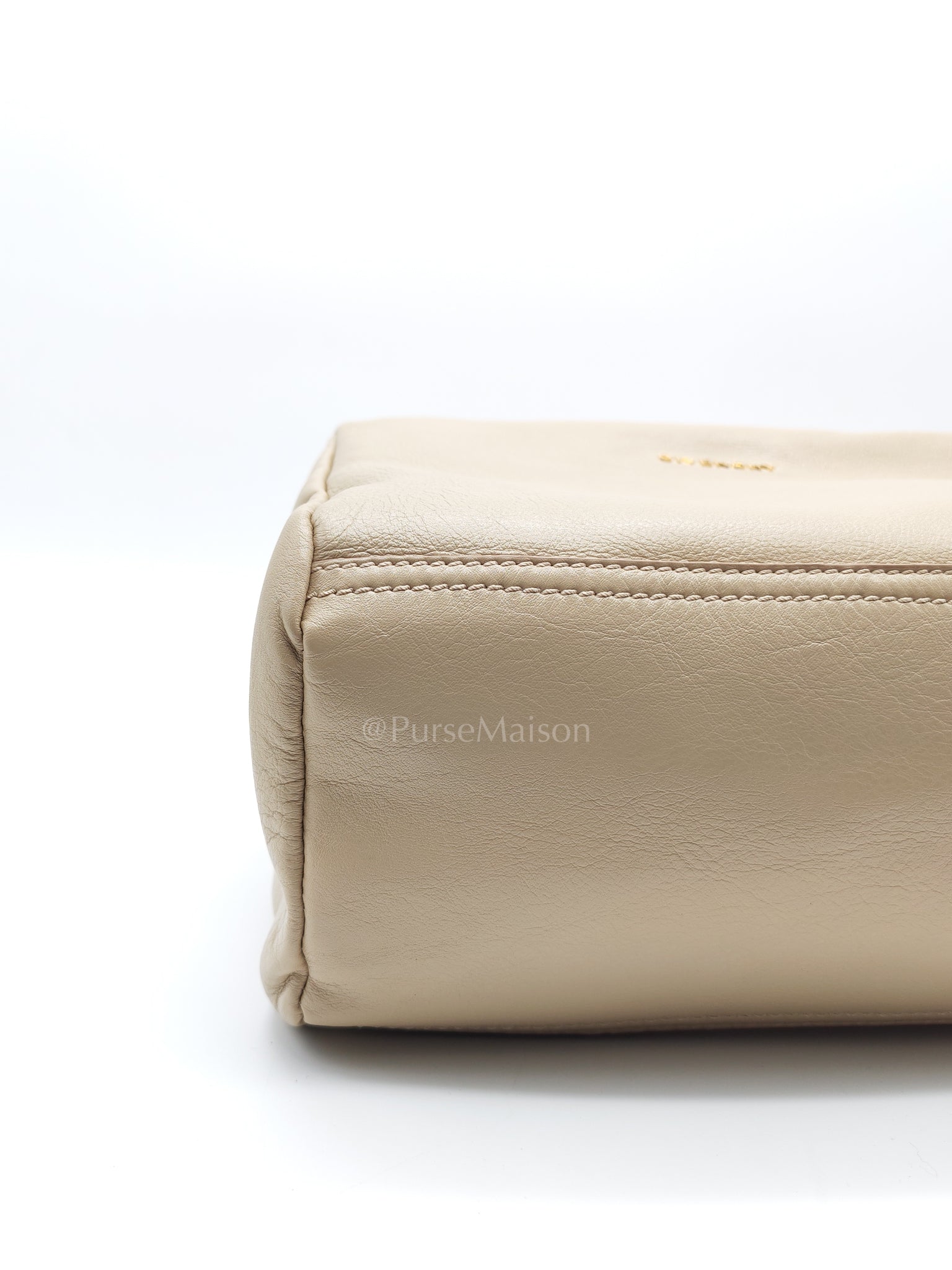 Pandora Small in Natural Beige Calfskin Leather Gold Hardware | Purse Maison Luxury Bags Shop
