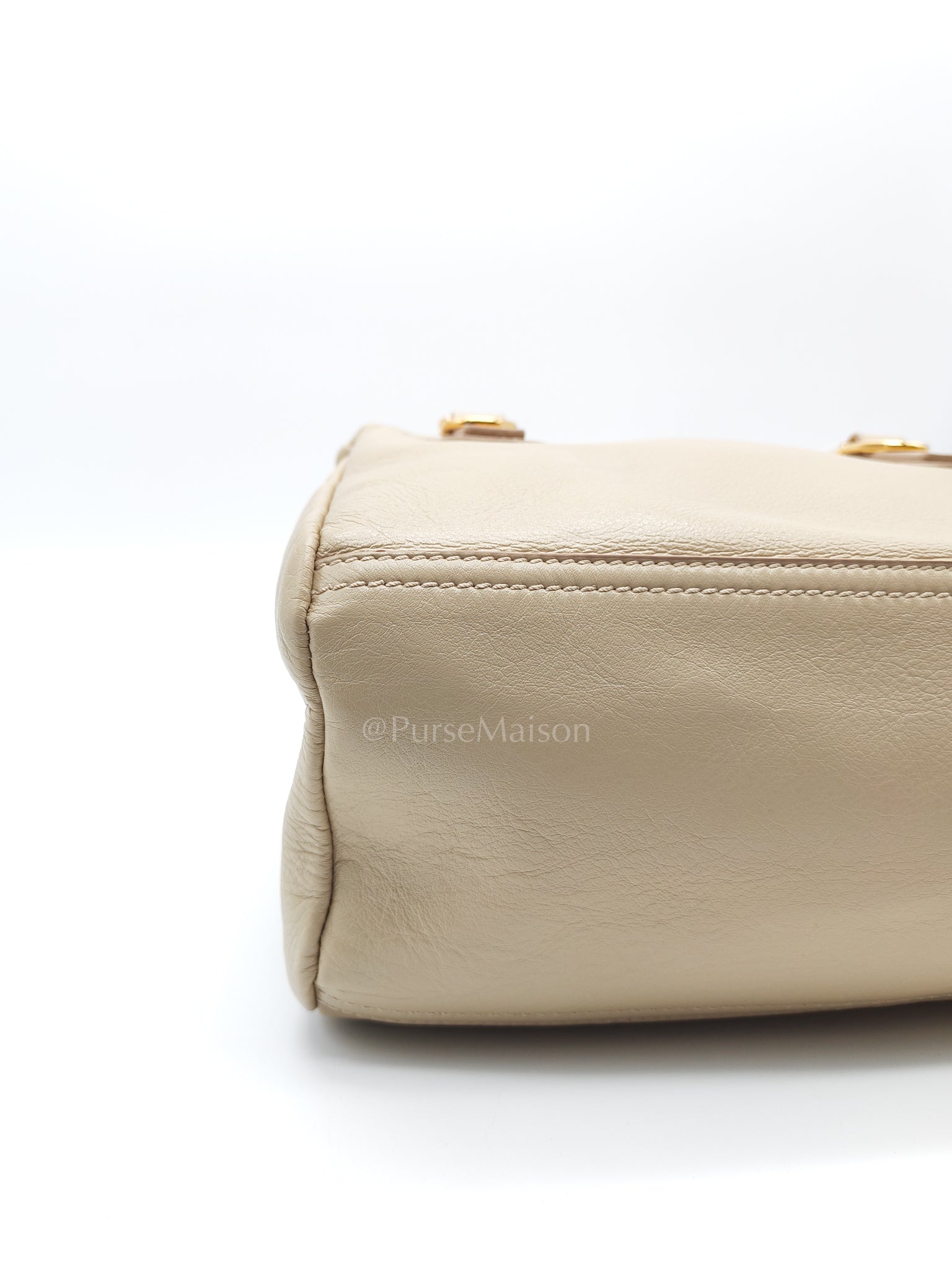 Pandora Small in Natural Beige Calfskin Leather Gold Hardware | Purse Maison Luxury Bags Shop
