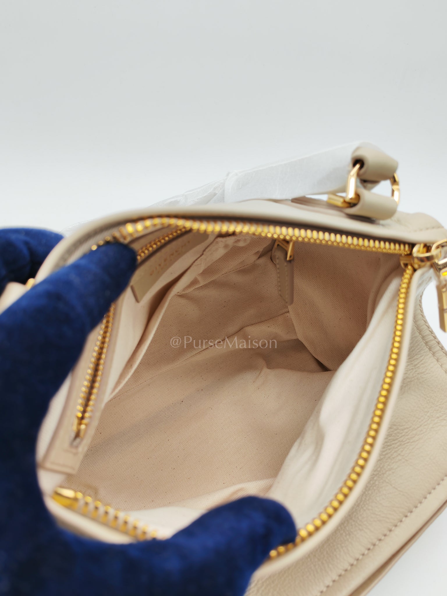 Pandora Small in Natural Beige Calfskin Leather Gold Hardware | Purse Maison Luxury Bags Shop