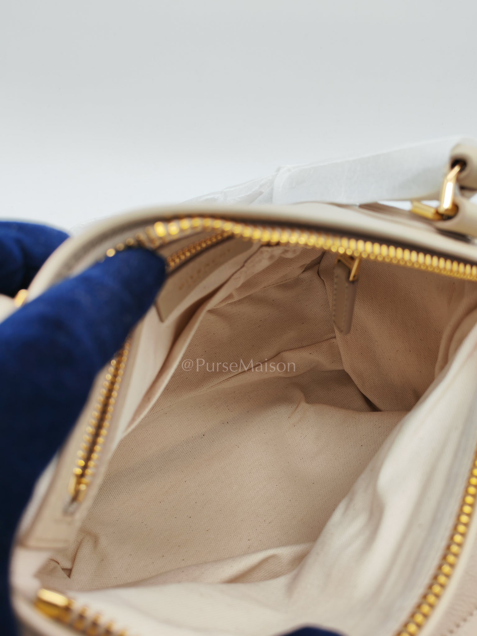 Pandora Small in Natural Beige Calfskin Leather Gold Hardware | Purse Maison Luxury Bags Shop