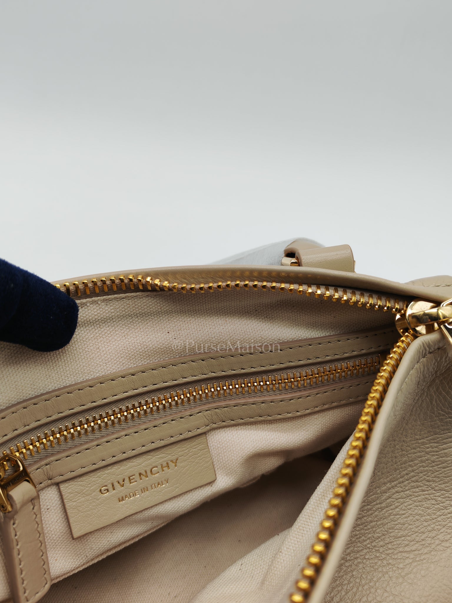 Pandora Small in Natural Beige Calfskin Leather Gold Hardware | Purse Maison Luxury Bags Shop