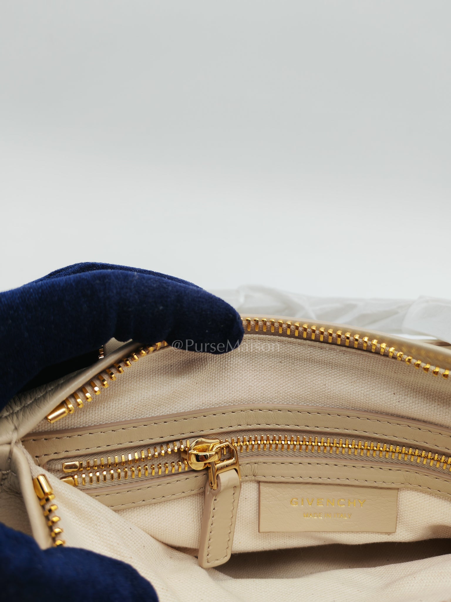 Pandora Small in Natural Beige Calfskin Leather Gold Hardware | Purse Maison Luxury Bags Shop