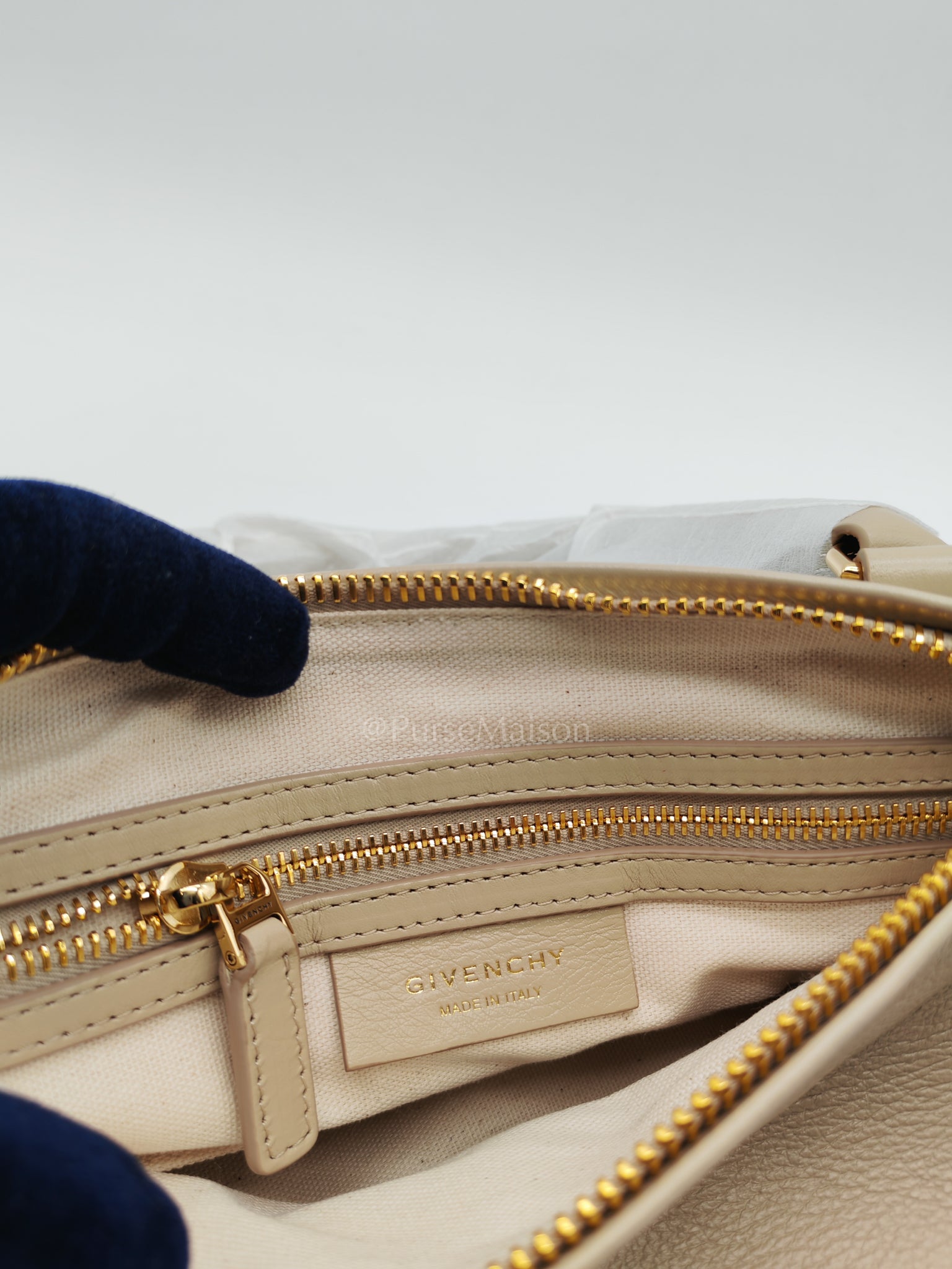 Pandora Small in Natural Beige Calfskin Leather Gold Hardware | Purse Maison Luxury Bags Shop