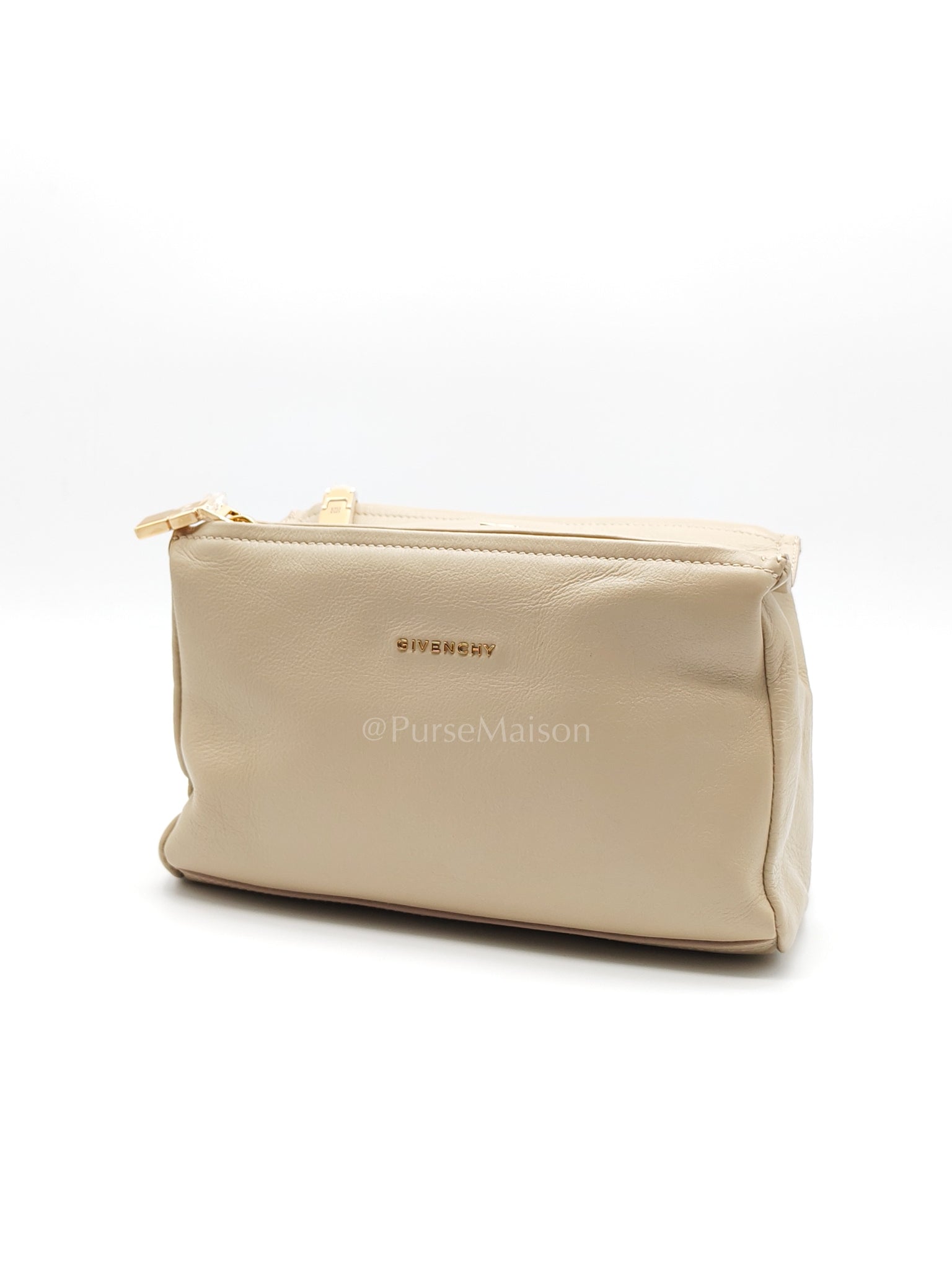 Pandora Small in Natural Beige Calfskin Leather Gold Hardware | Purse Maison Luxury Bags Shop