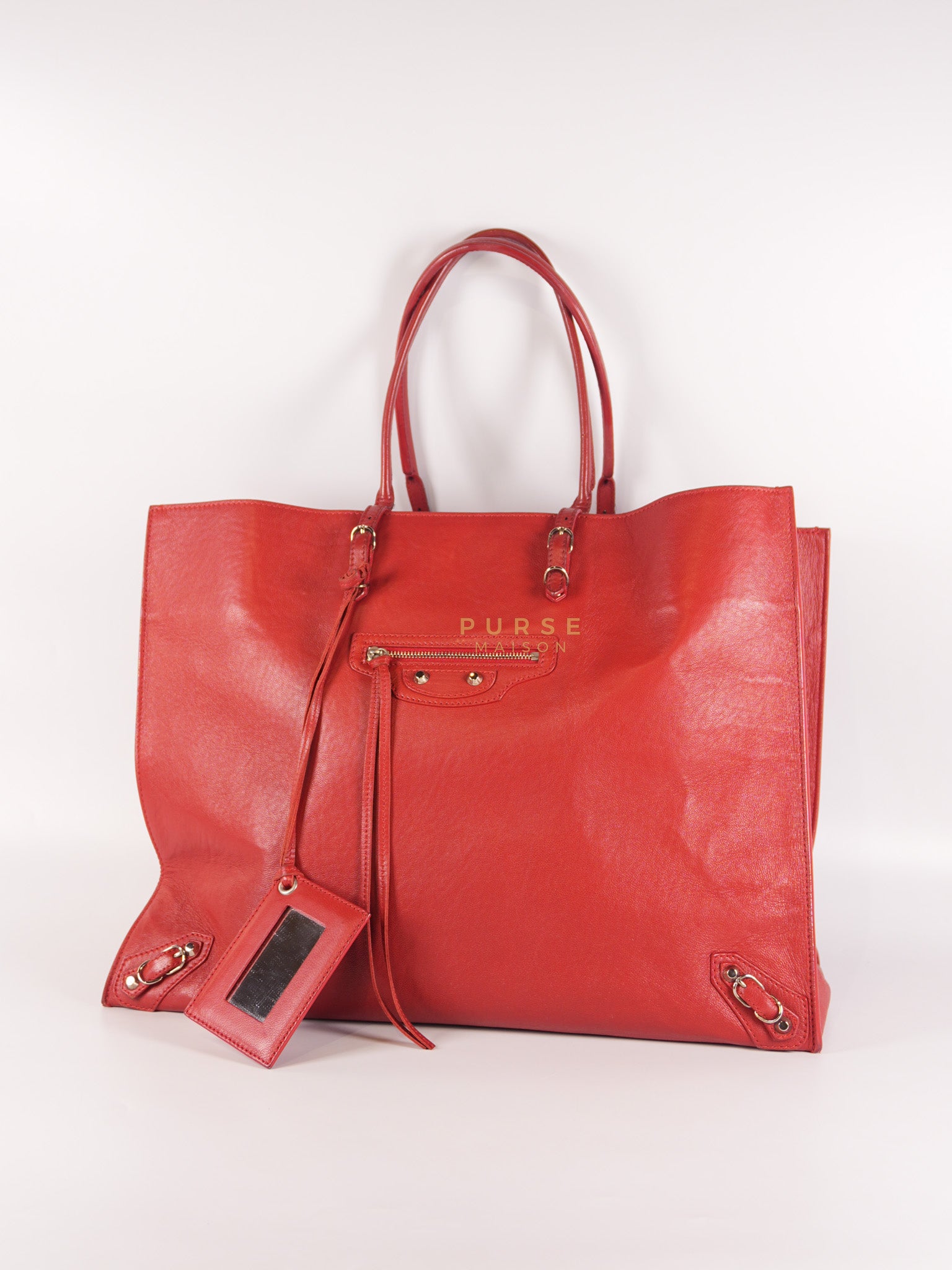 Papier A4 40 in Red Calfskin Leather Tote Bag | Purse Maison Luxury Bags Shop