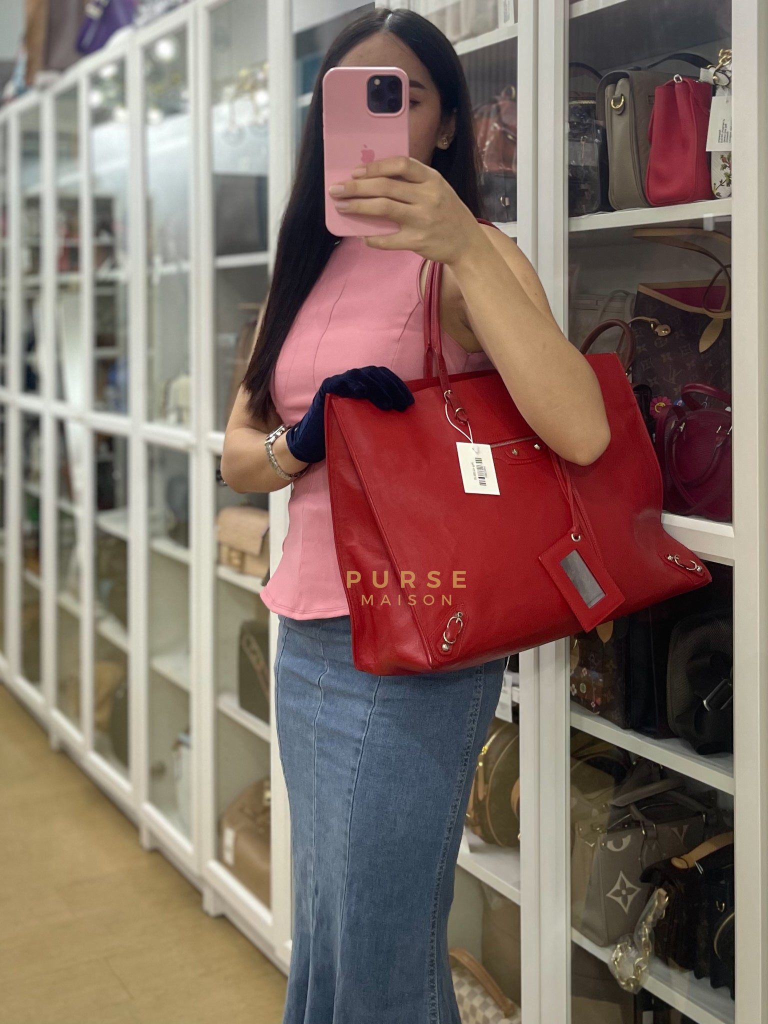 Papier A4 40 in Red Calfskin Leather Tote Bag | Purse Maison Luxury Bags Shop