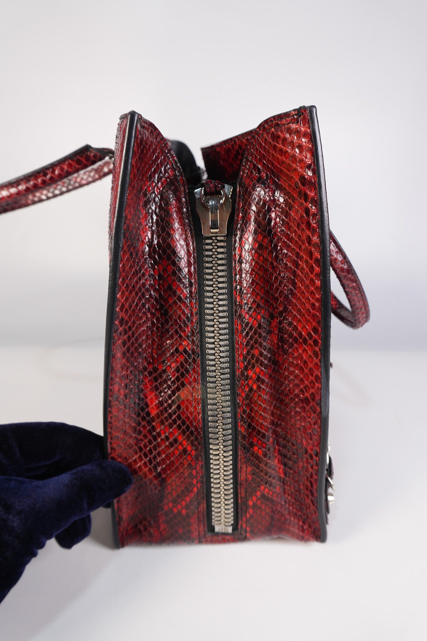 Papier A6 Red/Black Python Exotic Leather Zip Around Crossbody Bag | Purse Maison Luxury Bags Shop