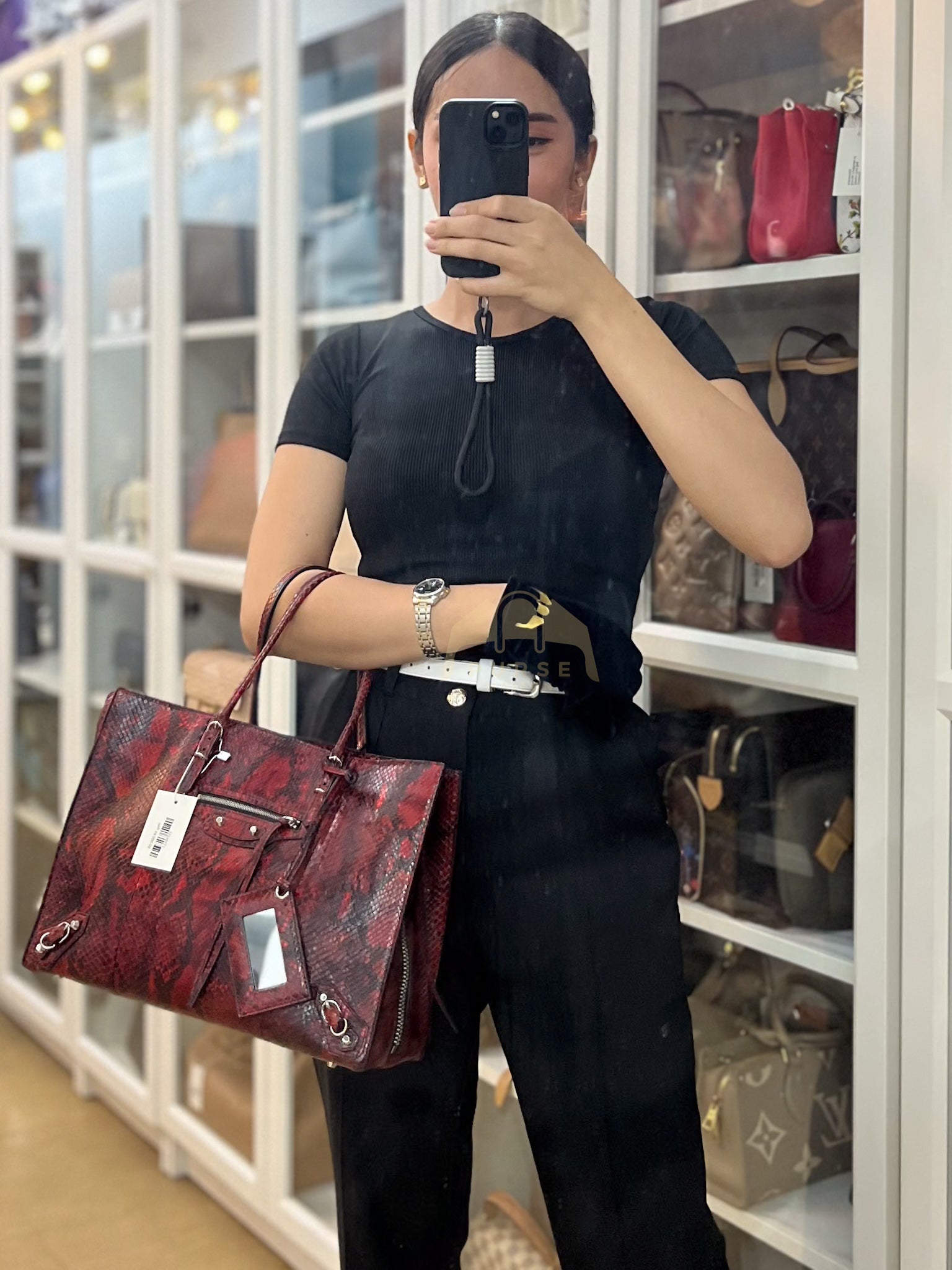 Papier A6 Red/Black Python Exotic Leather Zip Around Crossbody Bag | Purse Maison Luxury Bags Shop