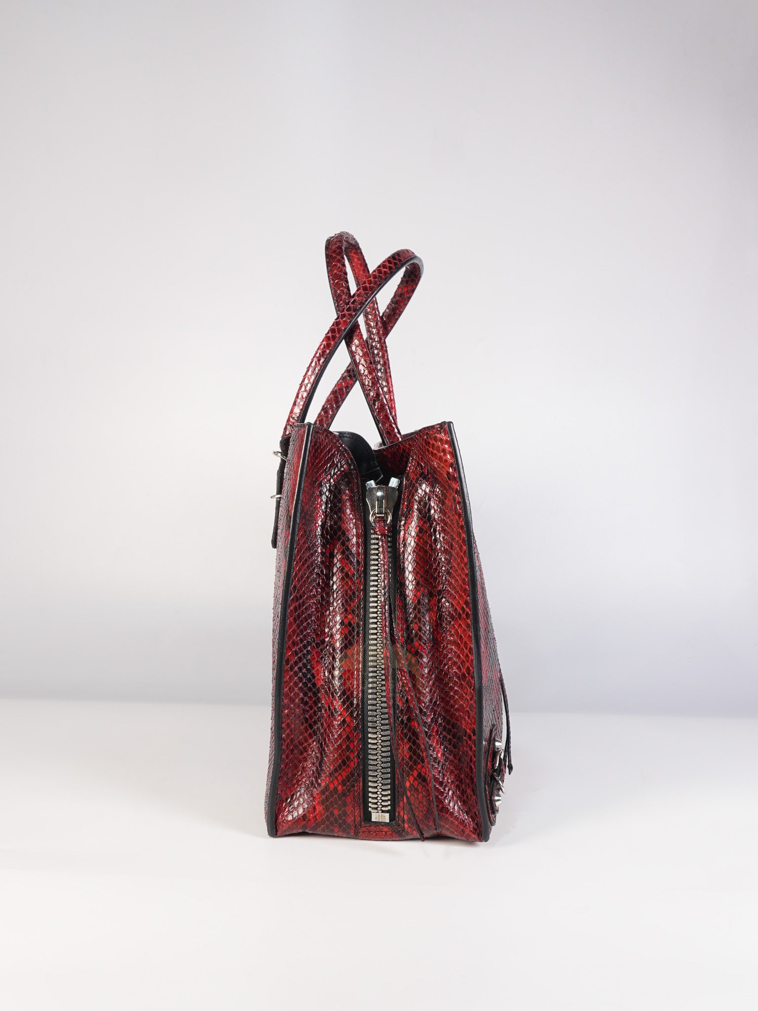 Papier A6 Red/Black Python Exotic Leather Zip Around Crossbody Bag | Purse Maison Luxury Bags Shop