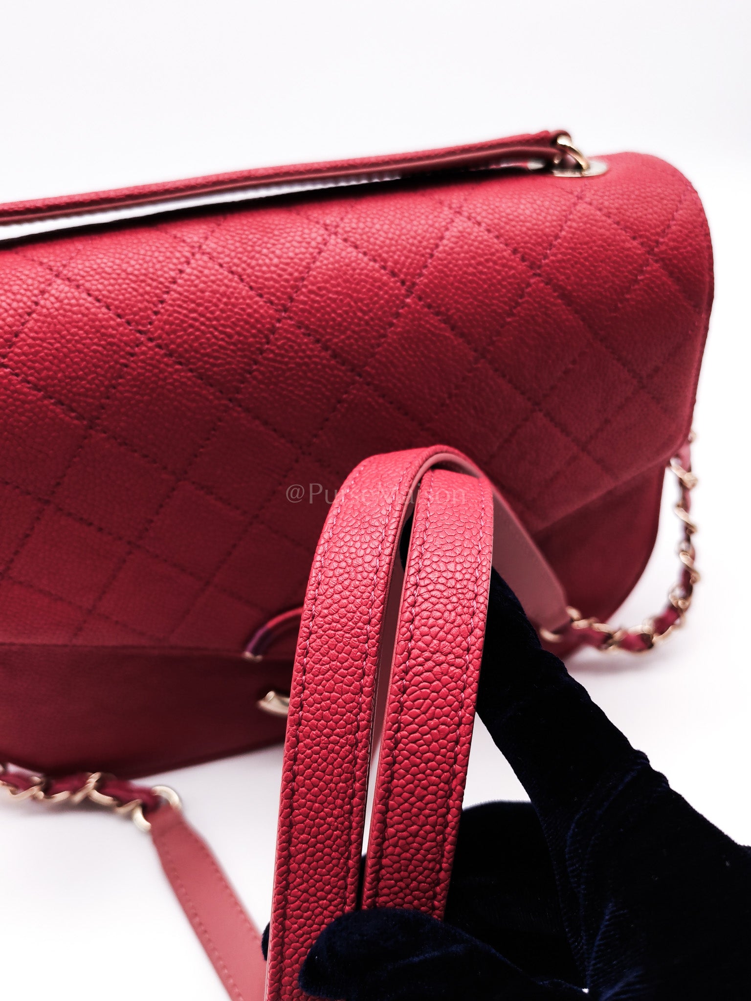 Paris-Cuba Thread Around Flap in Red Cavial Leather and Light Gold Hardware Series 25 | Purse Maison Luxury Bags Shop