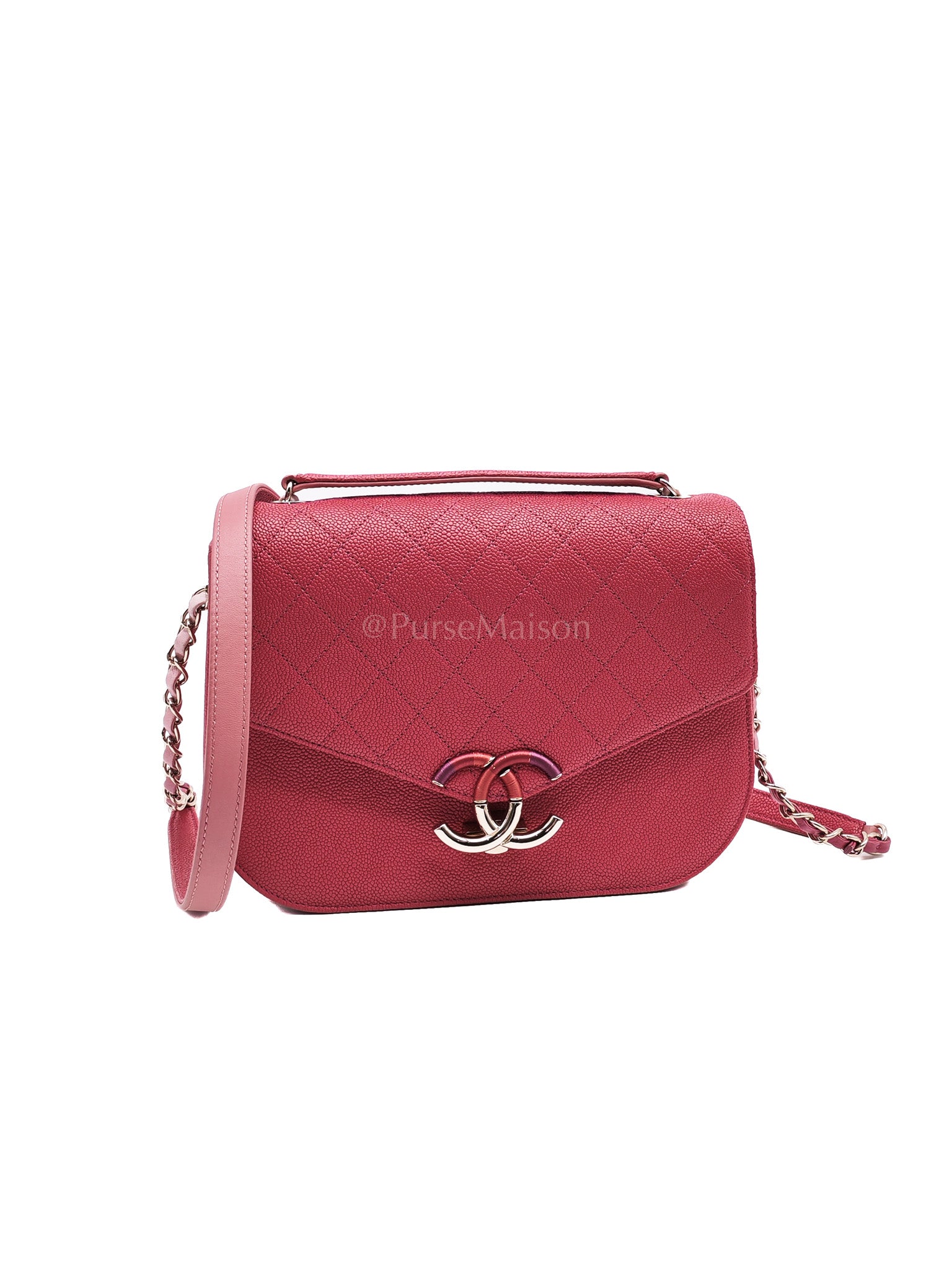 Paris-Cuba Thread Around Flap in Red Cavial Leather and Light Gold Hardware Series 25 | Purse Maison Luxury Bags Shop