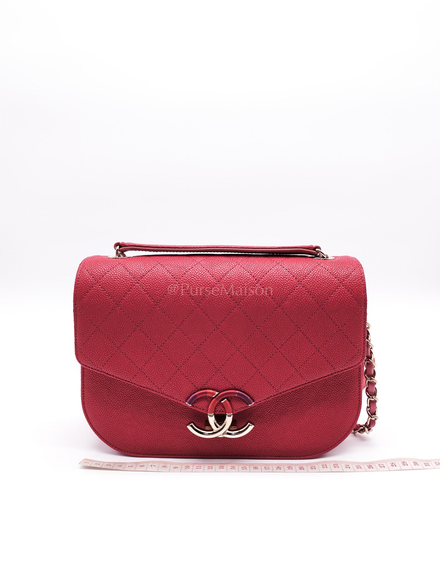 Paris-Cuba Thread Around Flap in Red Cavial Leather and Light Gold Hardware Series 25 | Purse Maison Luxury Bags Shop