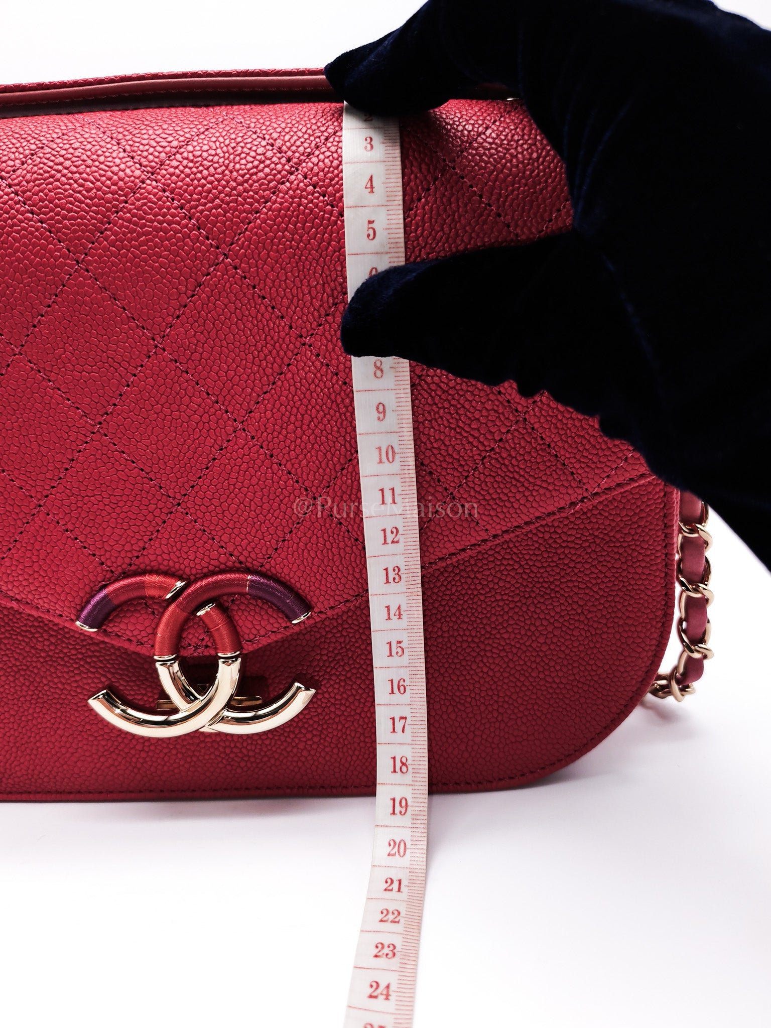 Paris-Cuba Thread Around Flap in Red Cavial Leather and Light Gold Hardware Series 25 | Purse Maison Luxury Bags Shop